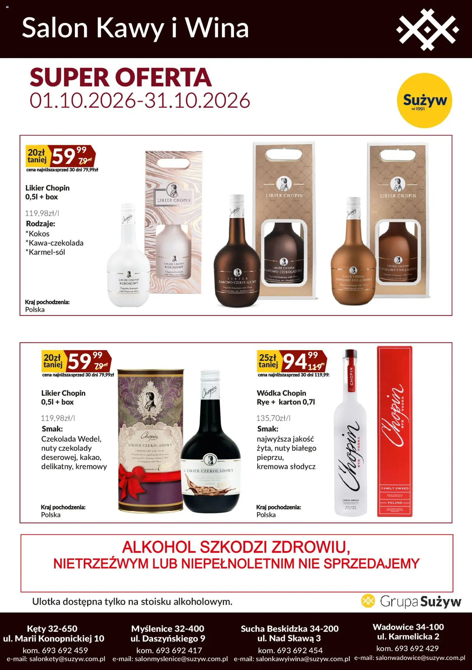 Sużyw gazetka - Salon kawy i wina od 01.10.2026 | Strona: 6 | Produkty: Likier czekoladowy, Słodycz, Alkohol, Wódka