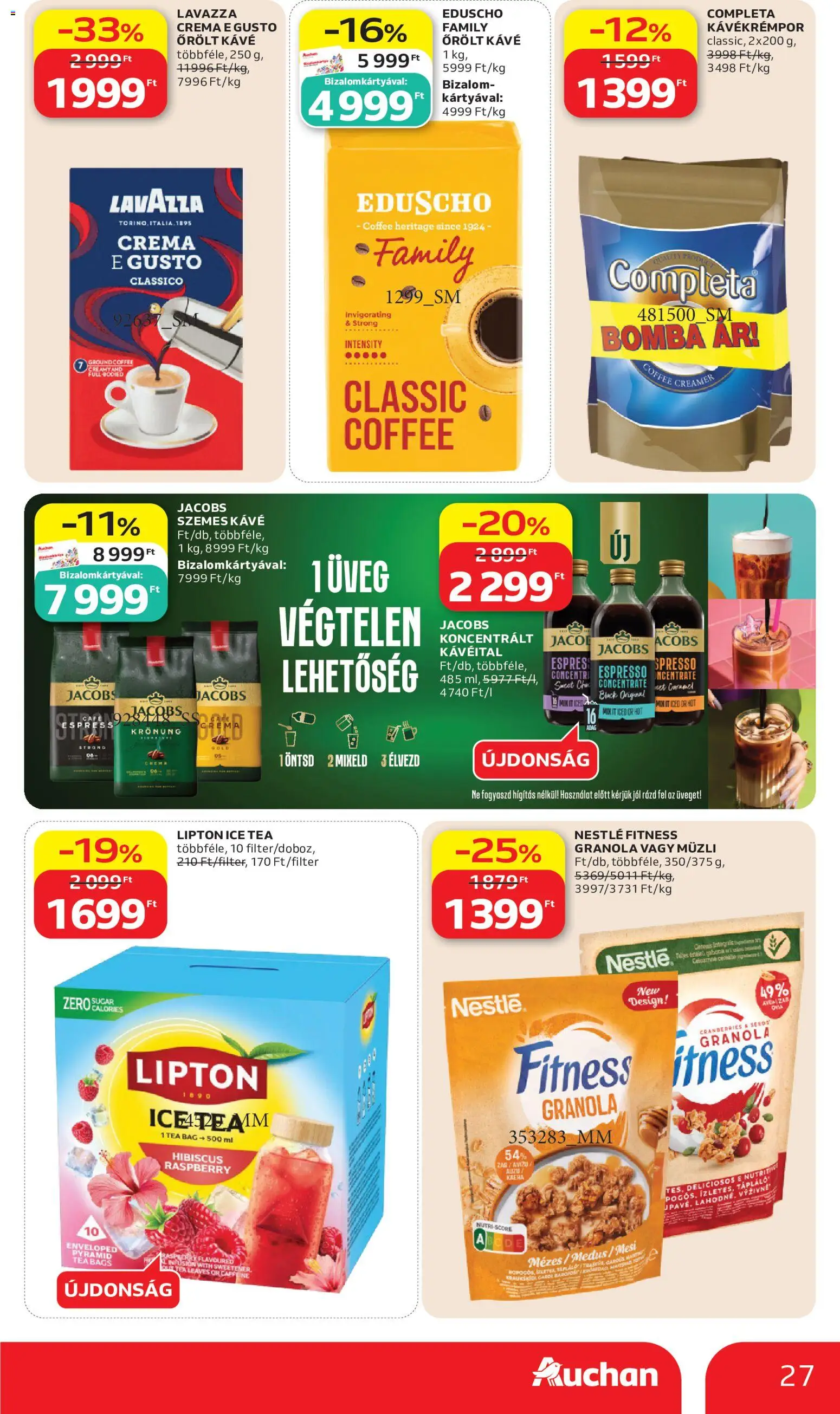 Auchan akciós ujság - amely érvényes a következő dátumtól: 2026.07.02. | Oldal: 27 | Termékek: Müzli, Granola, Tea, Szemes kávé