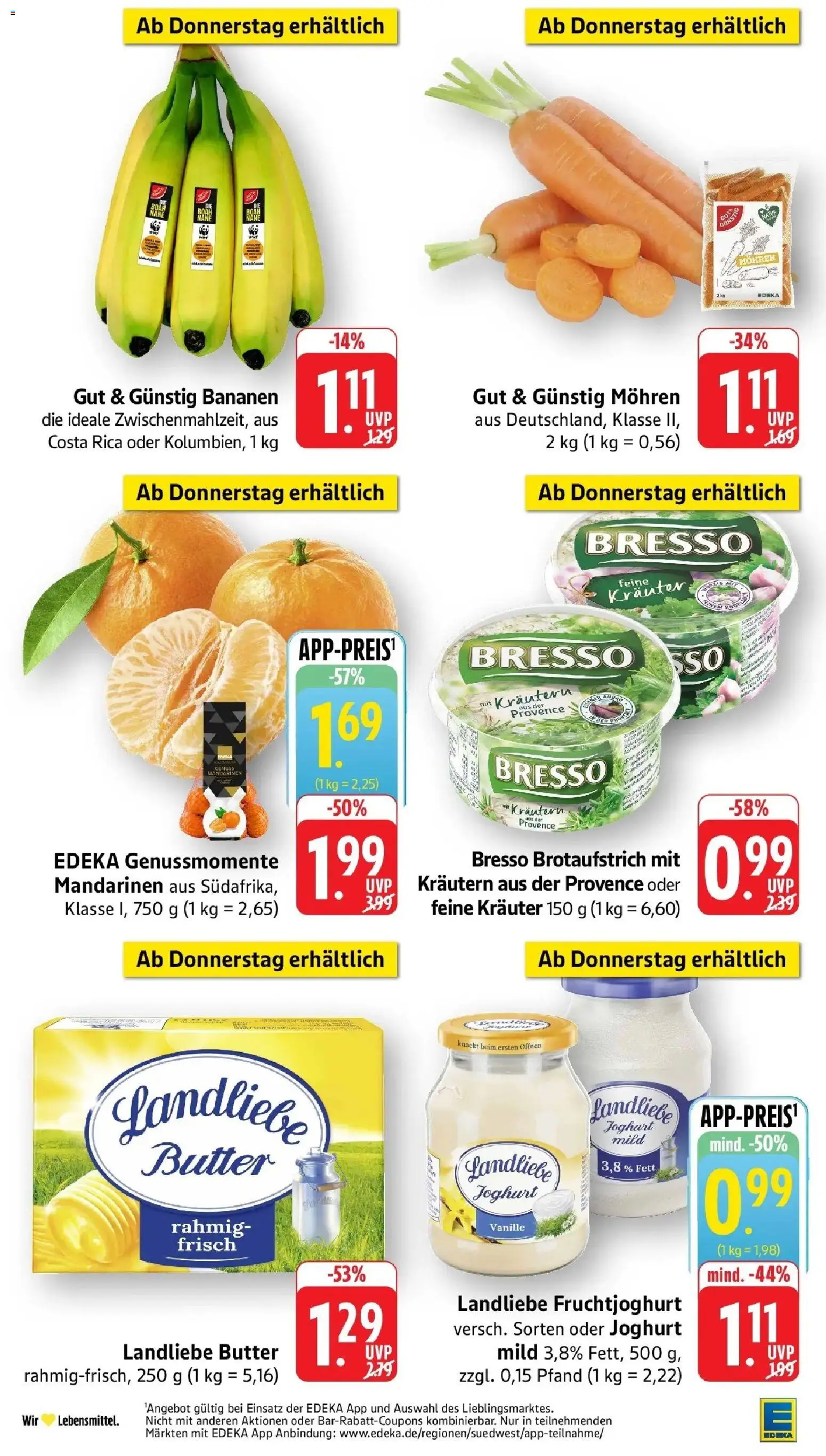 Edeka Prospekt Neu-Ulm (ab 19.10.2026) » Angebote Online | Seite: 56 | Produkte: Joghurt, Landliebe butter, Mandarinen, Fruchtjoghurt