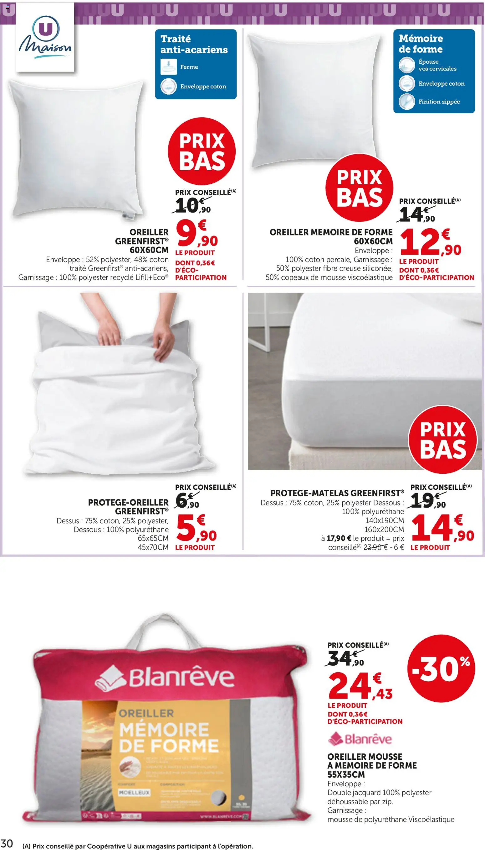 {H1} | Page: 30 | Produits: Coton, Enveloppe, Mousse, Oreiller