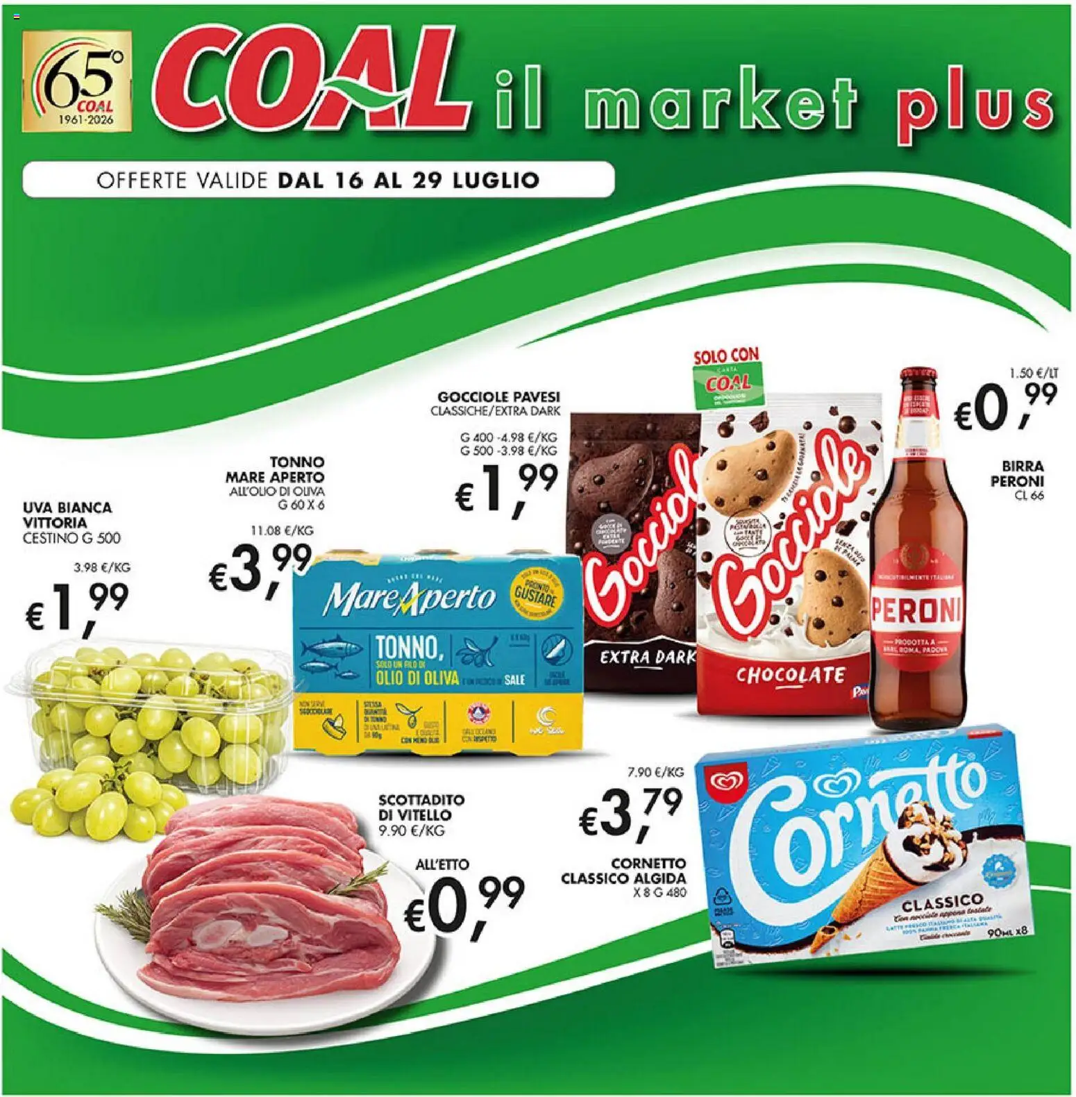 Volantino Coal del 16/07/2026 | Pagina: 1 | Prodotti: Birra, Cornetto, Tonno, Cestino