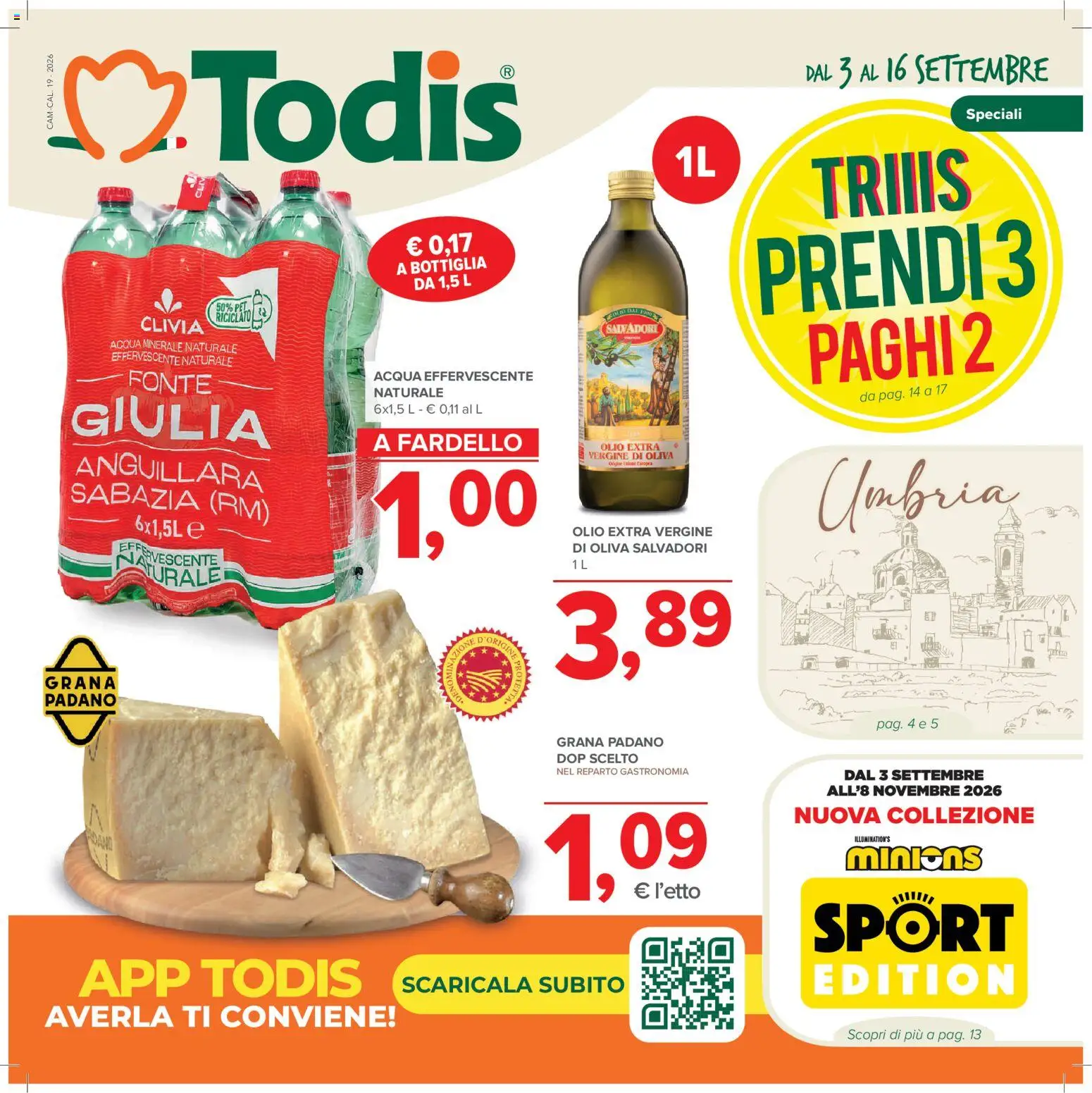 Volantino Todis del 03/09/2026 | Pagina: 1 | Prodotti: Acqua, Olio, Olio extra vergine, Acqua minerale