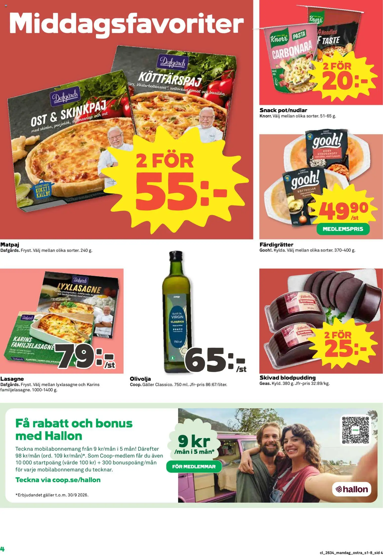 Coop Daglivs reklamblad aktuell från 17/08/2026 | Sida: 4 | Produkter: Färdigrätter, Galler, Olivolja, Hallon