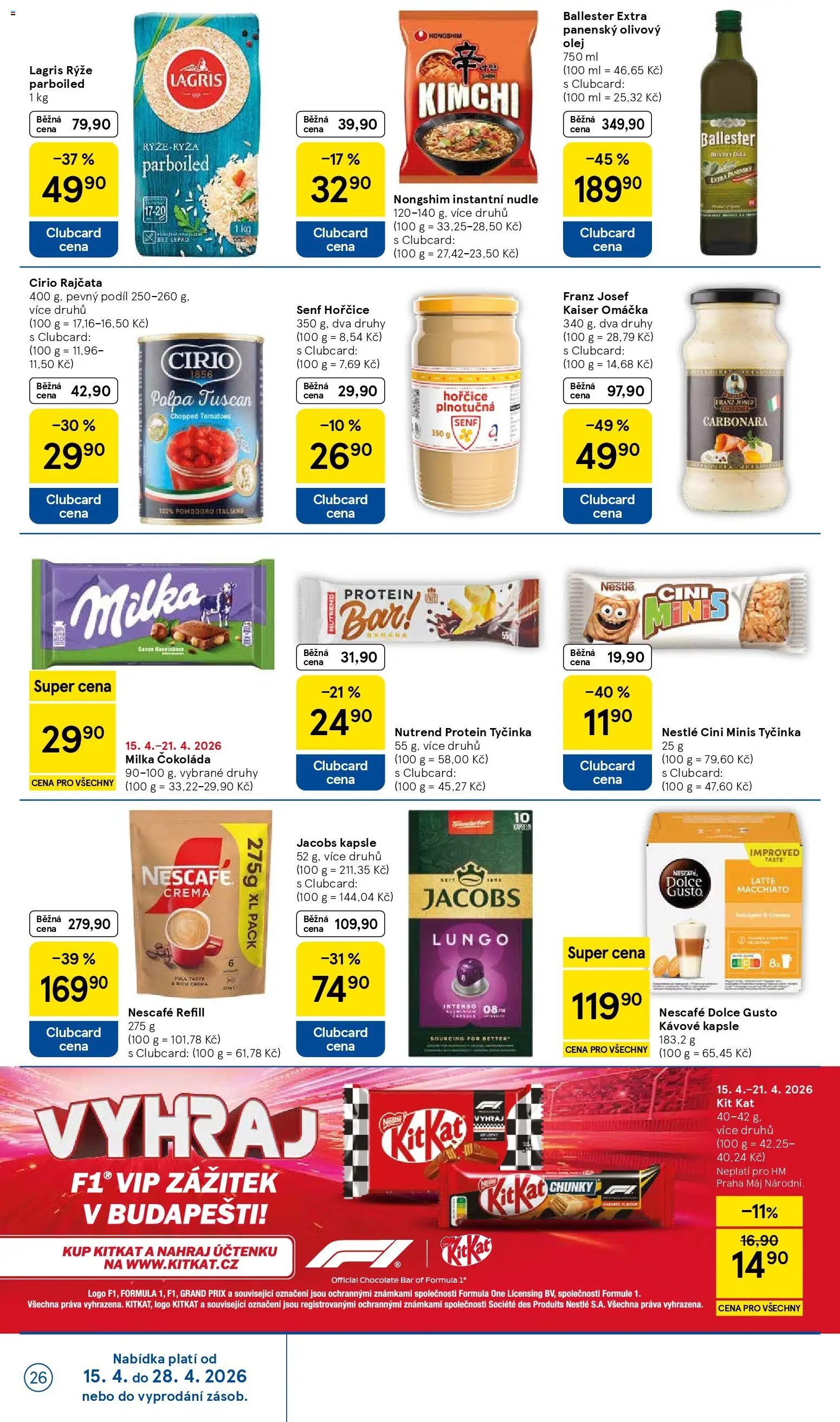 Tesco leták - Hypermarket od 15.04.2026 | Strana: 26 | Produkty: Cini minis, Čokoláda milka, Milka, Protein bar