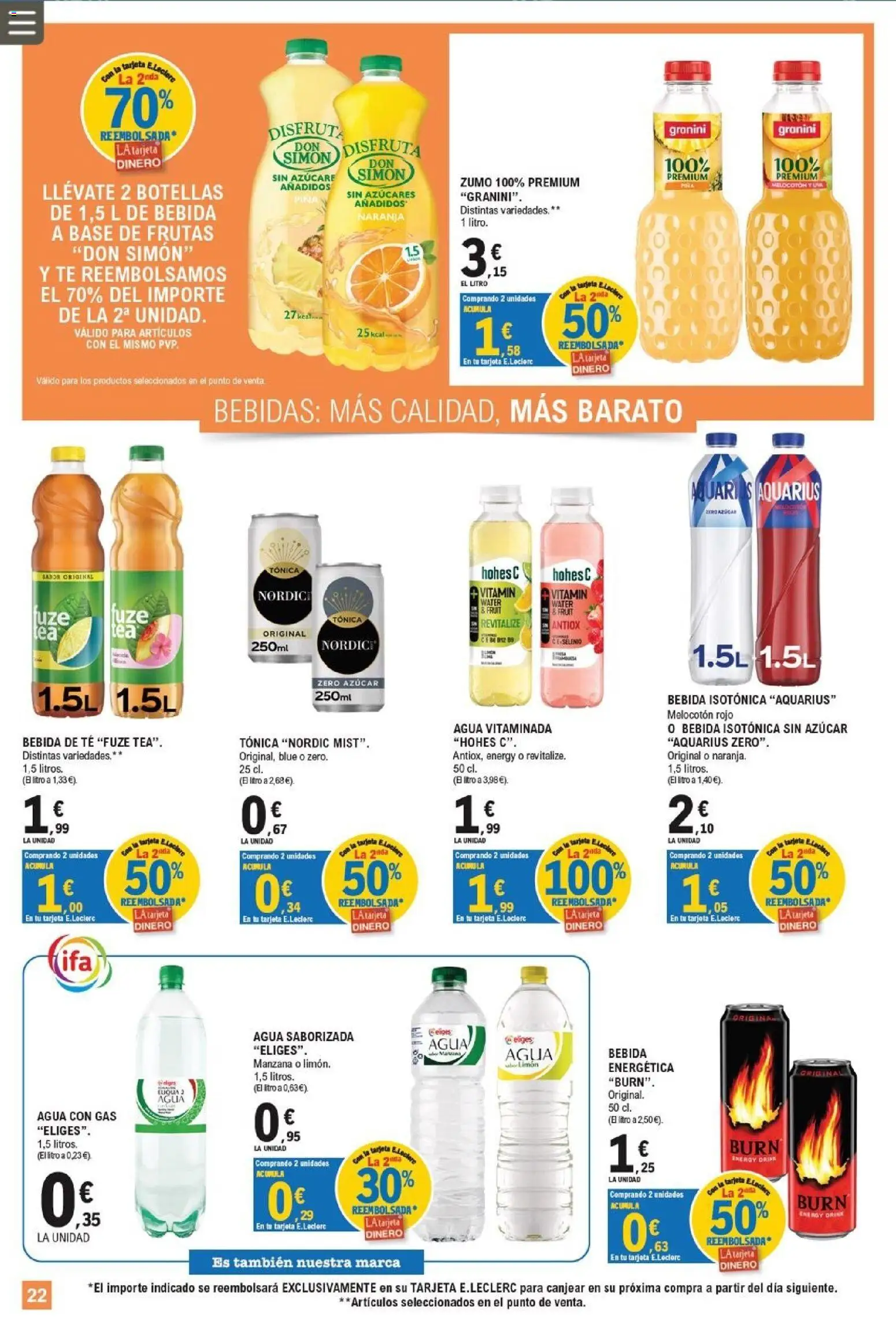 E.Leclerc Pamplona │ válido desde el 12/08/2026 | Página: 22 | Productos: Tónica, Limón, Zumo, Bebidas