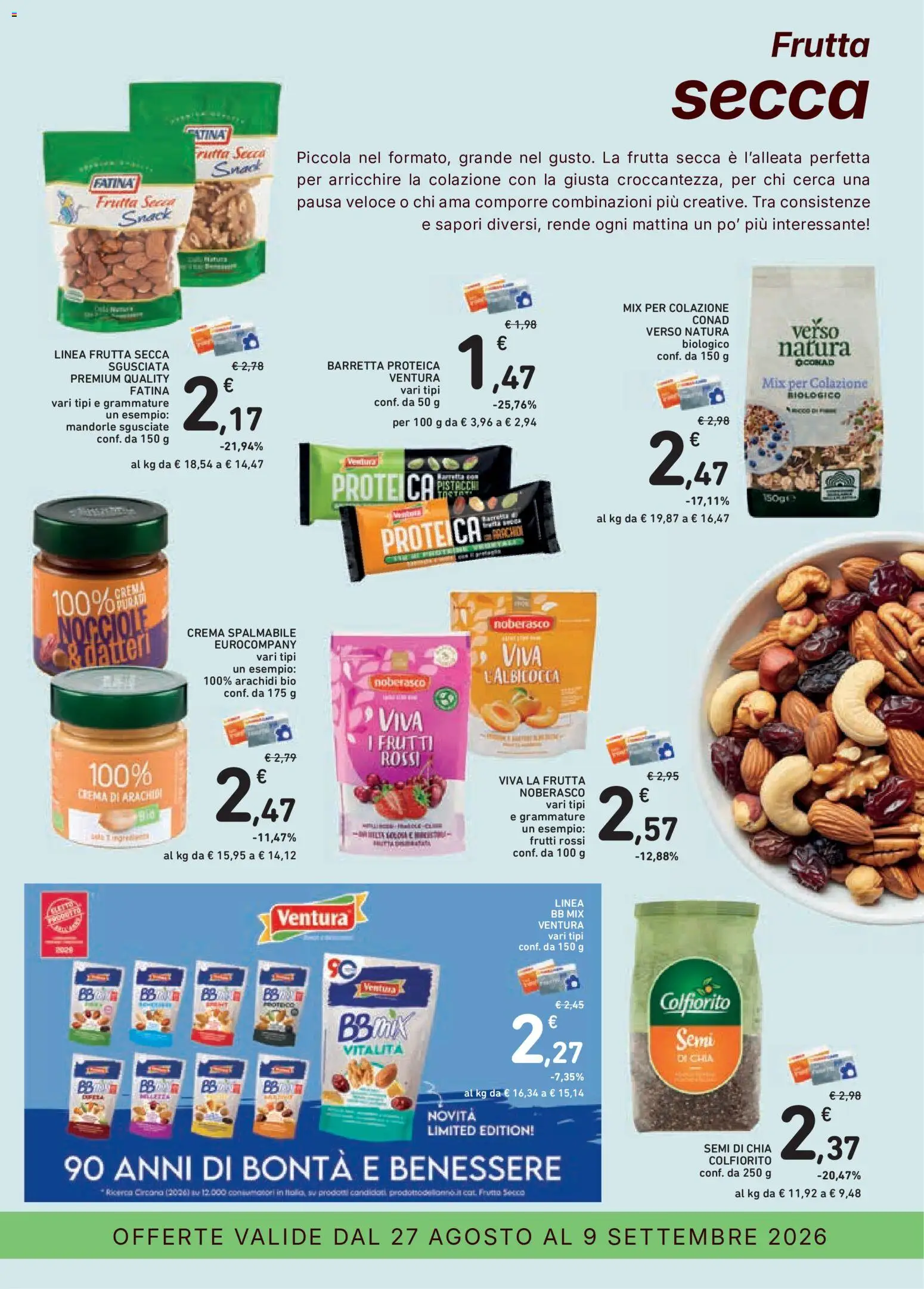 Volantino Conad del 27/08/2026 | Pagina: 17 | Prodotti: Crema, Mandorle, Pistacchi, Barretta proteica