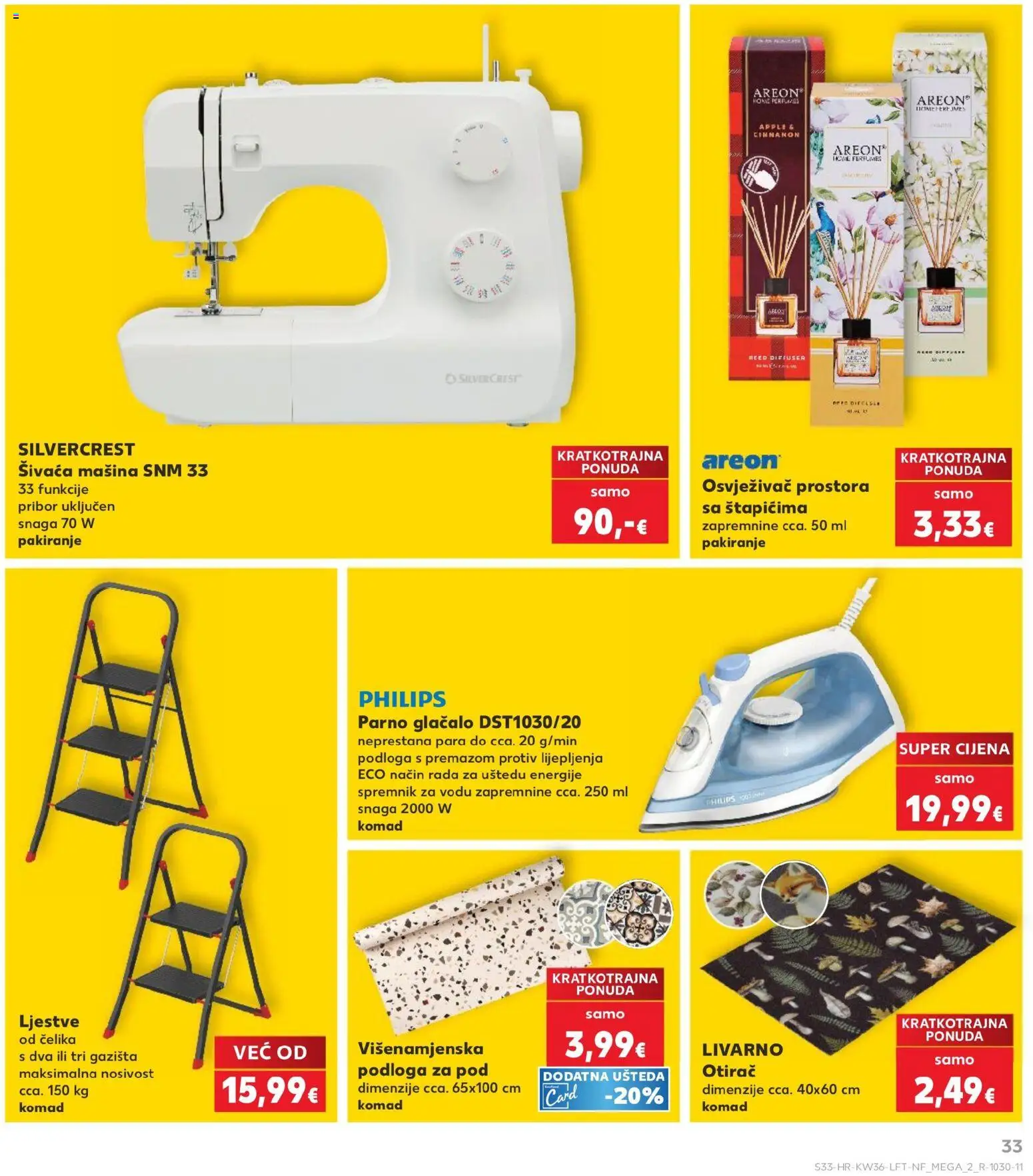 Kaufland katalog | vrijedi od 02.09.2026 | Stranica: 33 | Proizvodi: Otirač, Osvježivač prostora, Ljestve, Podloga