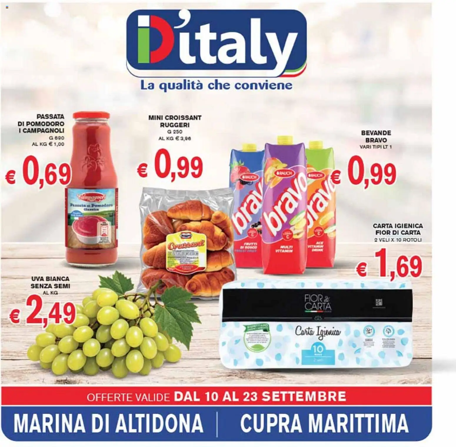 Volantino Coal del 10/09/2026 | Pagina: 1 | Prodotti: Carta igienica, Uva, Passata di pomodoro, Croissant