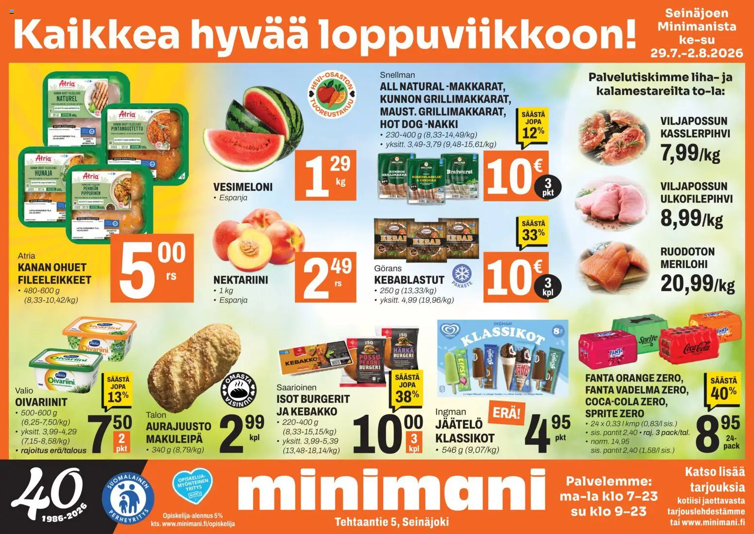 Minimani tarjoukset - Seinäjoki – voimassa 29/07/2026 alkaen | Sivu: 1 | Tuotteet: Nektariini, Sprite, Jäätelö, Hunaja