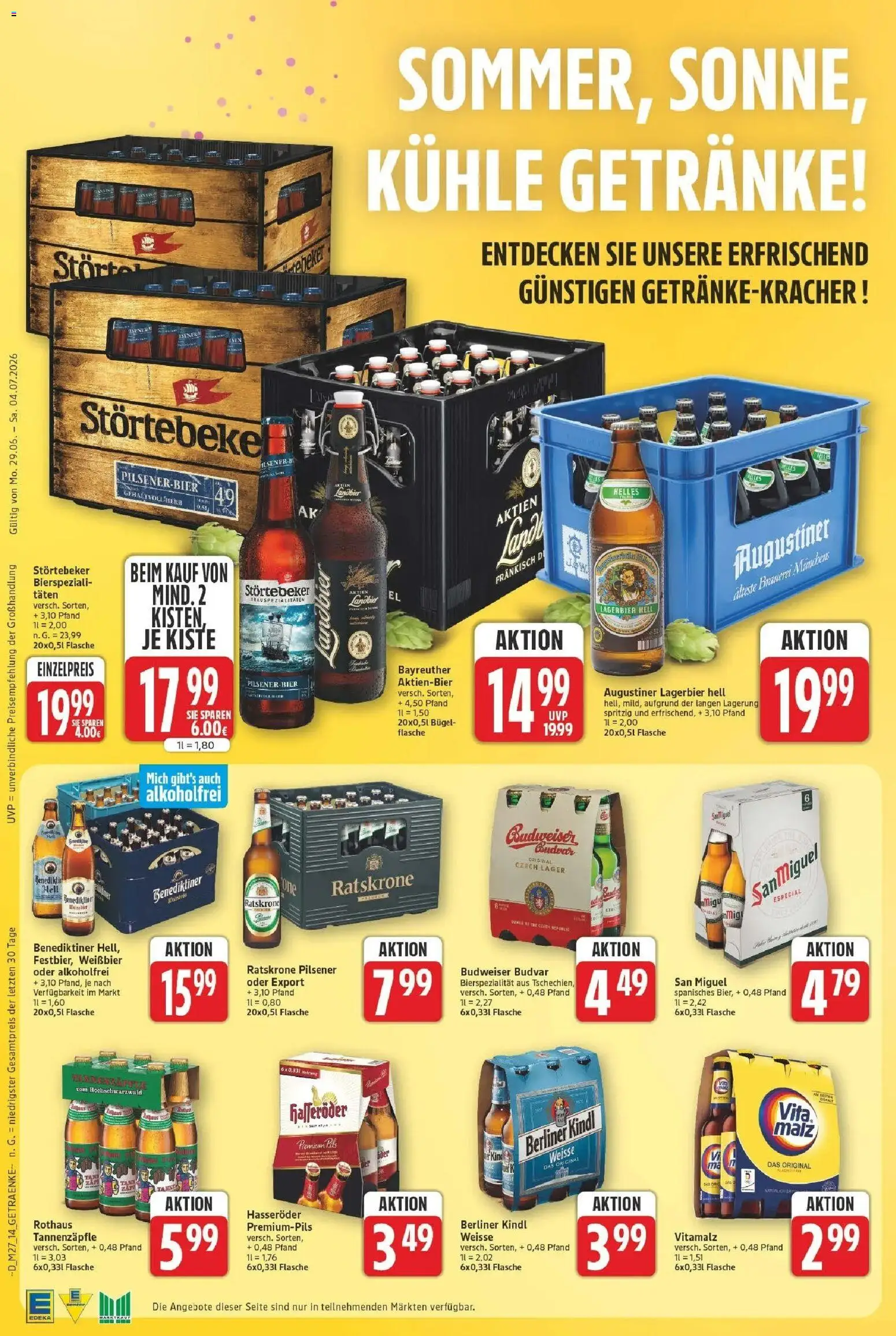 Marktkauf - Wochenangebote – gültig ab 28.06.2026 | Seite: 14 | Produkte: Berliner, Weißbier, Budweiser, Hasseröder