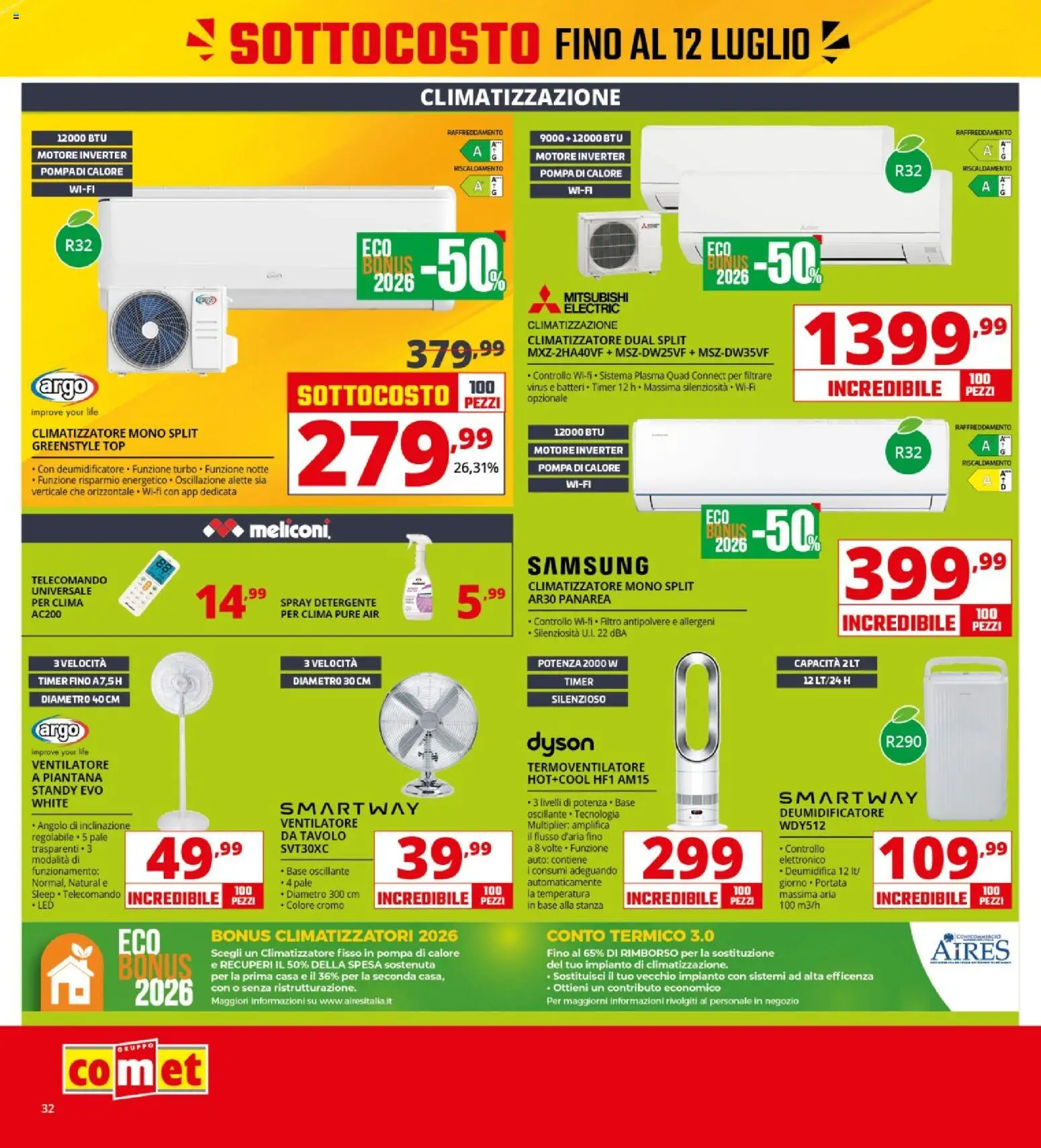 Volantino Comet del 03/07/2026 | Pagina: 32 | Prodotti: Climatizzatore, Deumidificatore, Dyson, Samsung