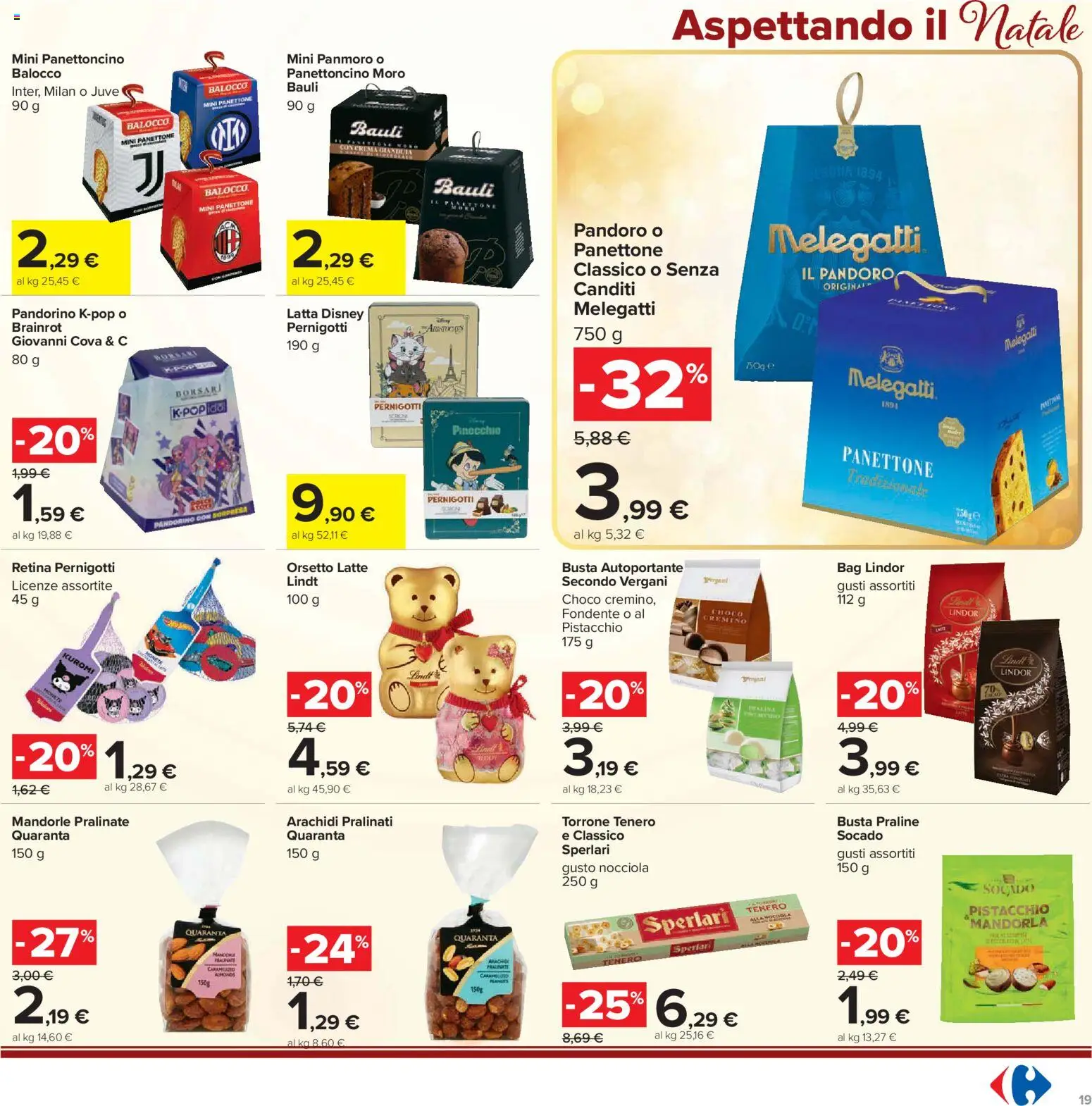 Volantino Carrefour del 23/10/2026 | Pagina: 19 | Prodotti: Lindt, Mandorla, Mandorle, Pandoro