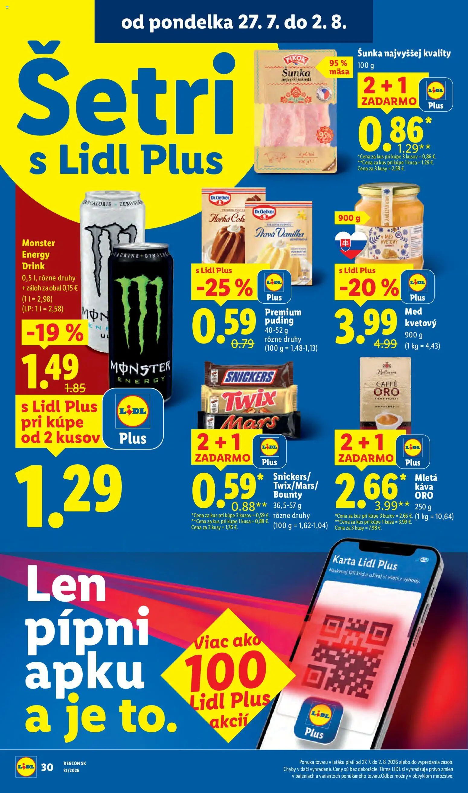 Nové Lidl akcie – leták je platný od 27.07.2026 | Strana: 42 | Produkty: Káva, Šunka, Puding, Med