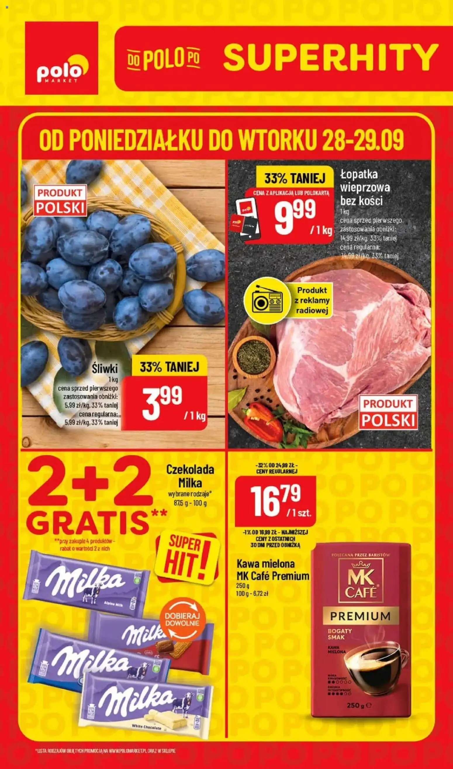 POLOmarket - SuperHity POLOmarkt do wtorku 29.09 (G40) od 28.09.2026 | Strona: 1 | Produkty: Milka, Śliwki, Kawa, Kawa mielona