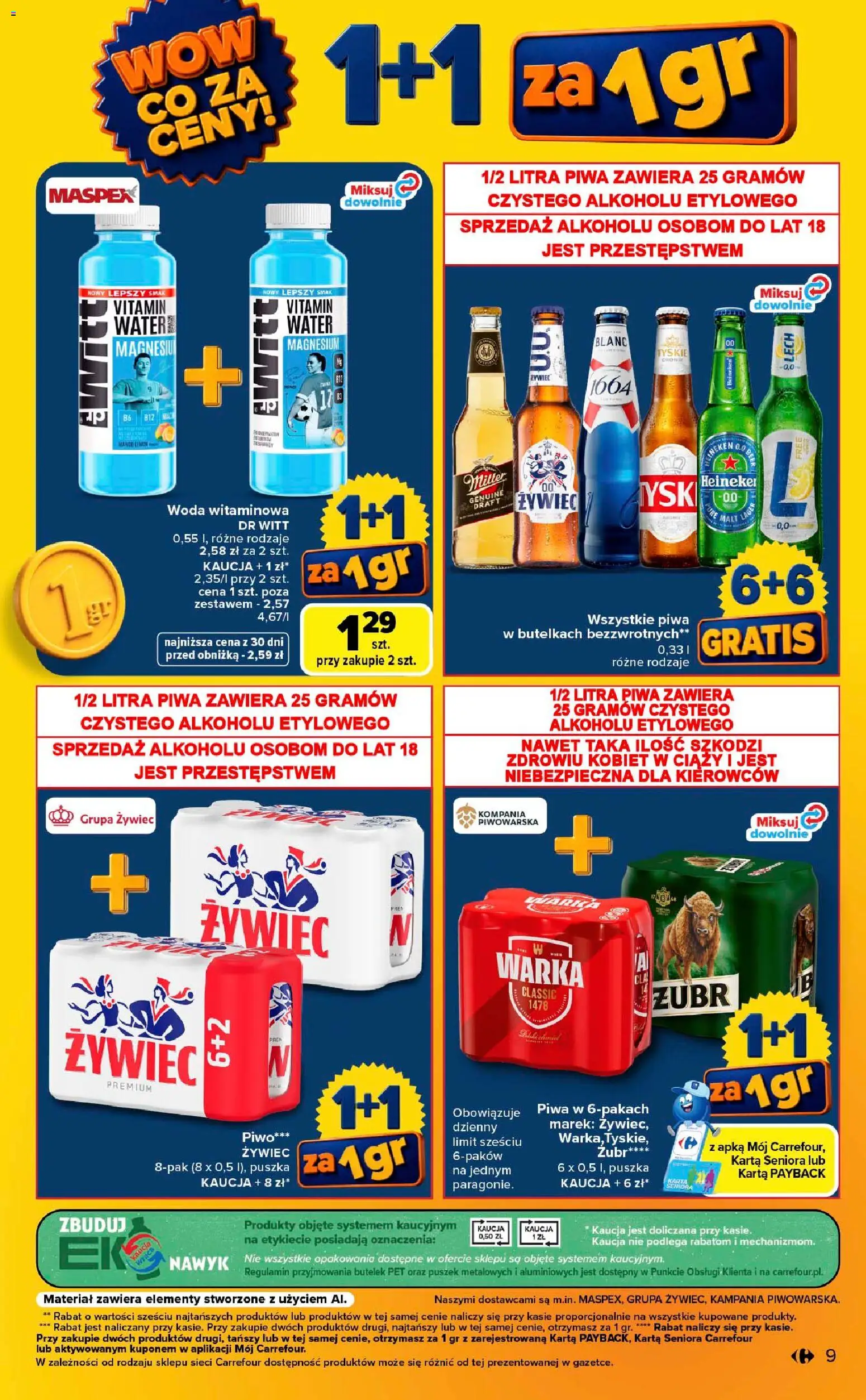 Carrefour gazetka - Wow co za ceny od 10.08.2026 | Strona: 9 | Produkty: Warka, Tyskie, Piwo, Woda