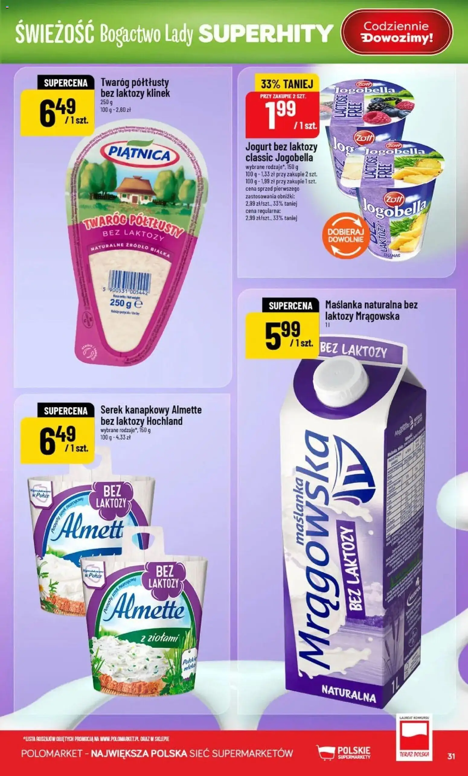 POLOmarket gazetka od 05.08.2026 | Strona: 31 | Produkty: Maślanka, Almette, Mleko, Twaróg
