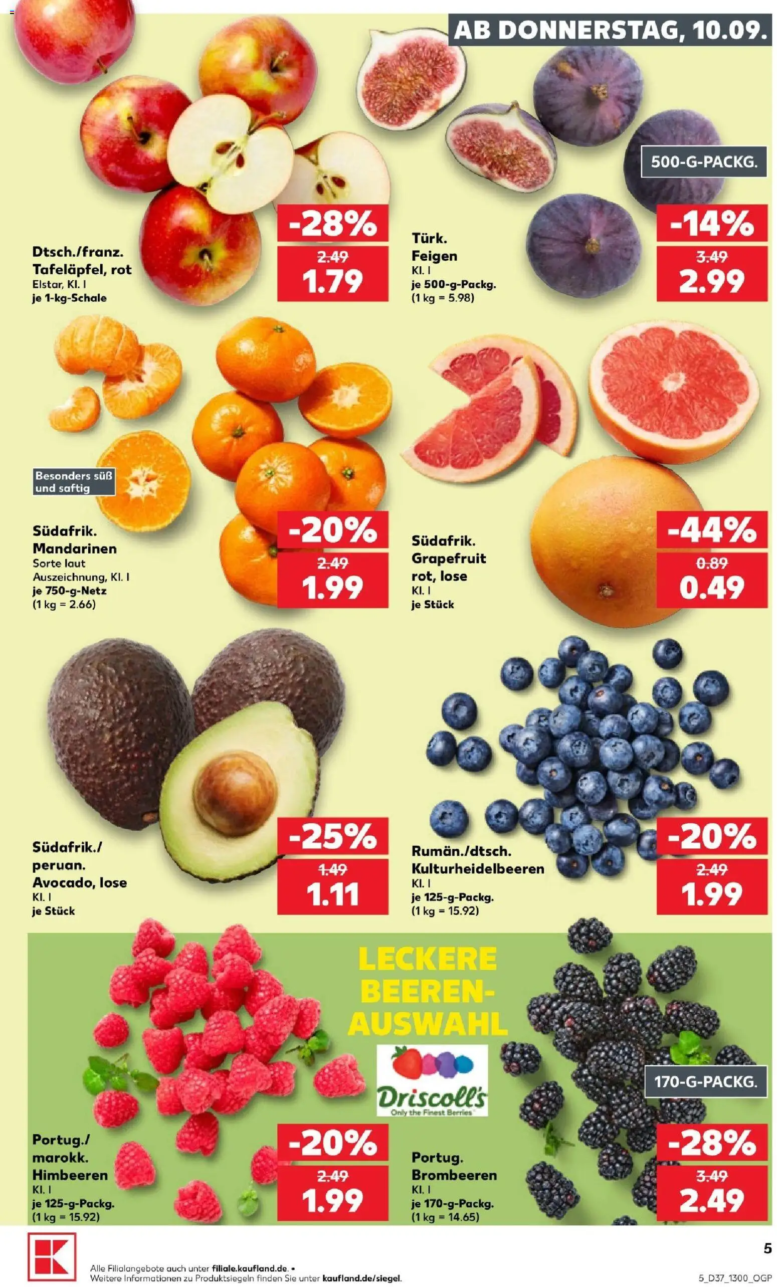 Kaufland Prospekt Völklingen – gültig ab 10.09.2026 | Seite: 5 | Produkte: Himbeeren, Mandarinen, Grapefruit, Feigen