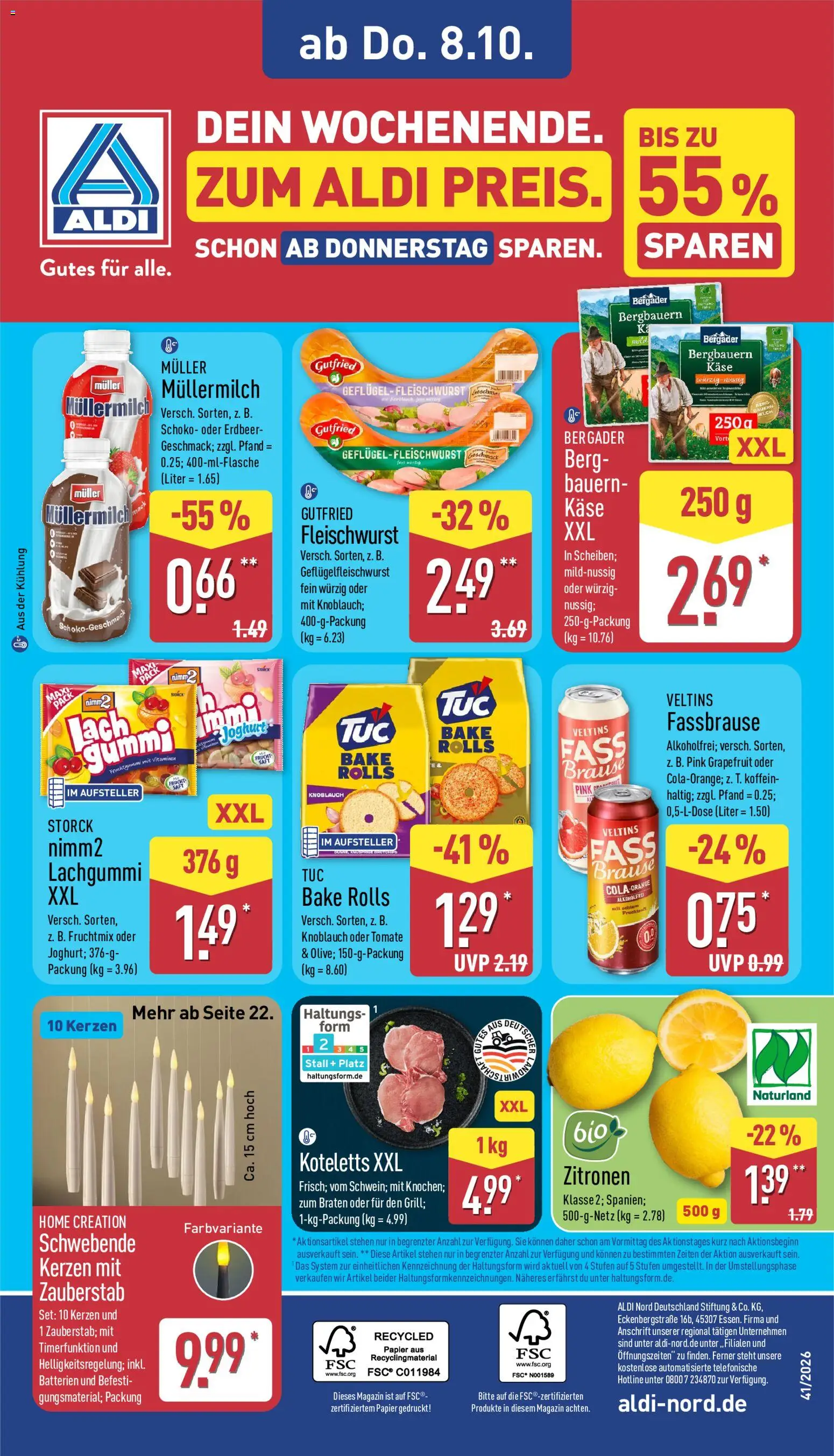 Aldi Prospekt – gültig ab 05.10.2026 | Seite: 34 | Produkte: Batterien, Joghurt, Saft, Muller mullermilch