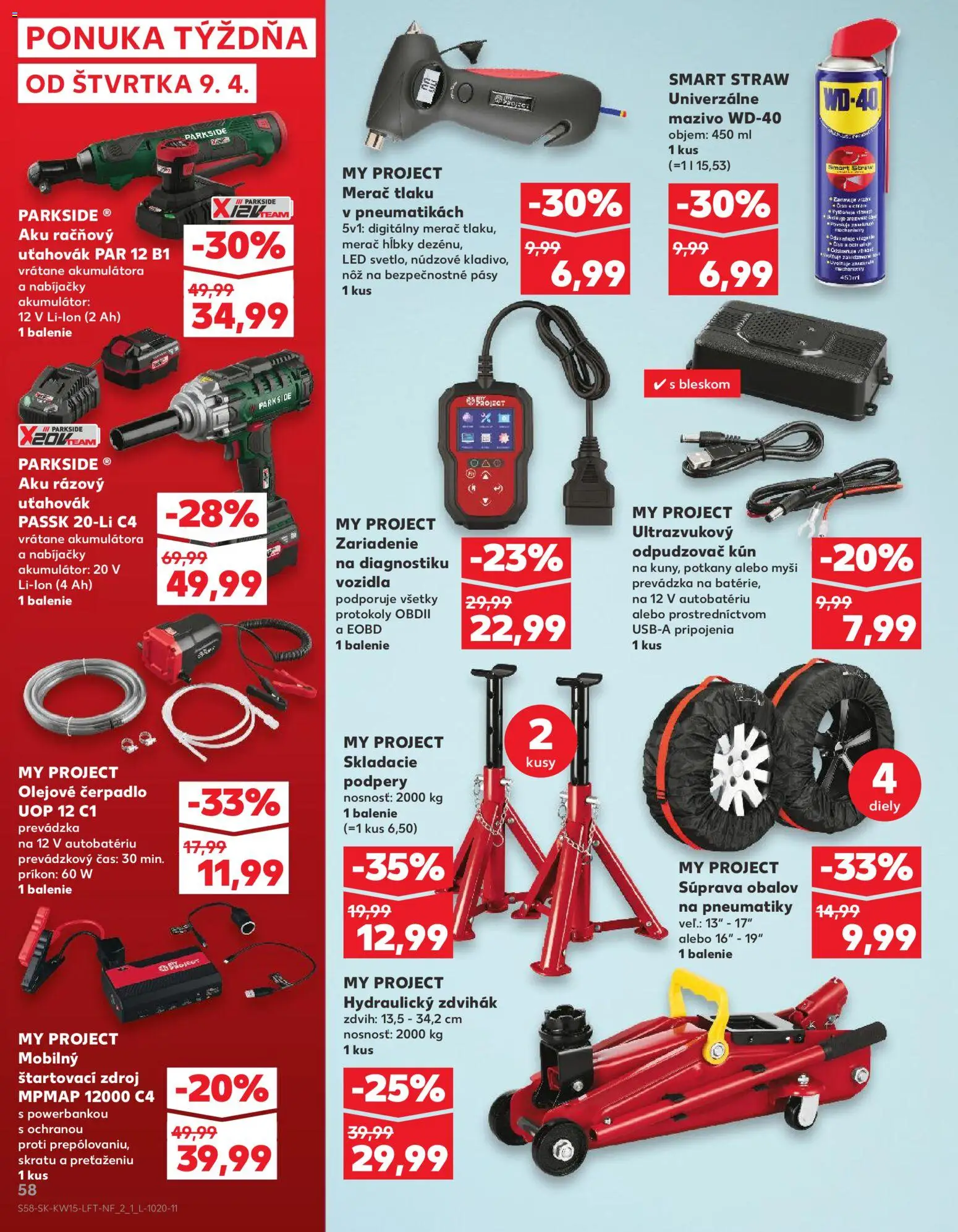 Nové Kaufland akcie – leták je platný od 09.04.2026 | Strana: 58 | Produkty: Čerpadlo, Aku, Akumulátor, Parkside
