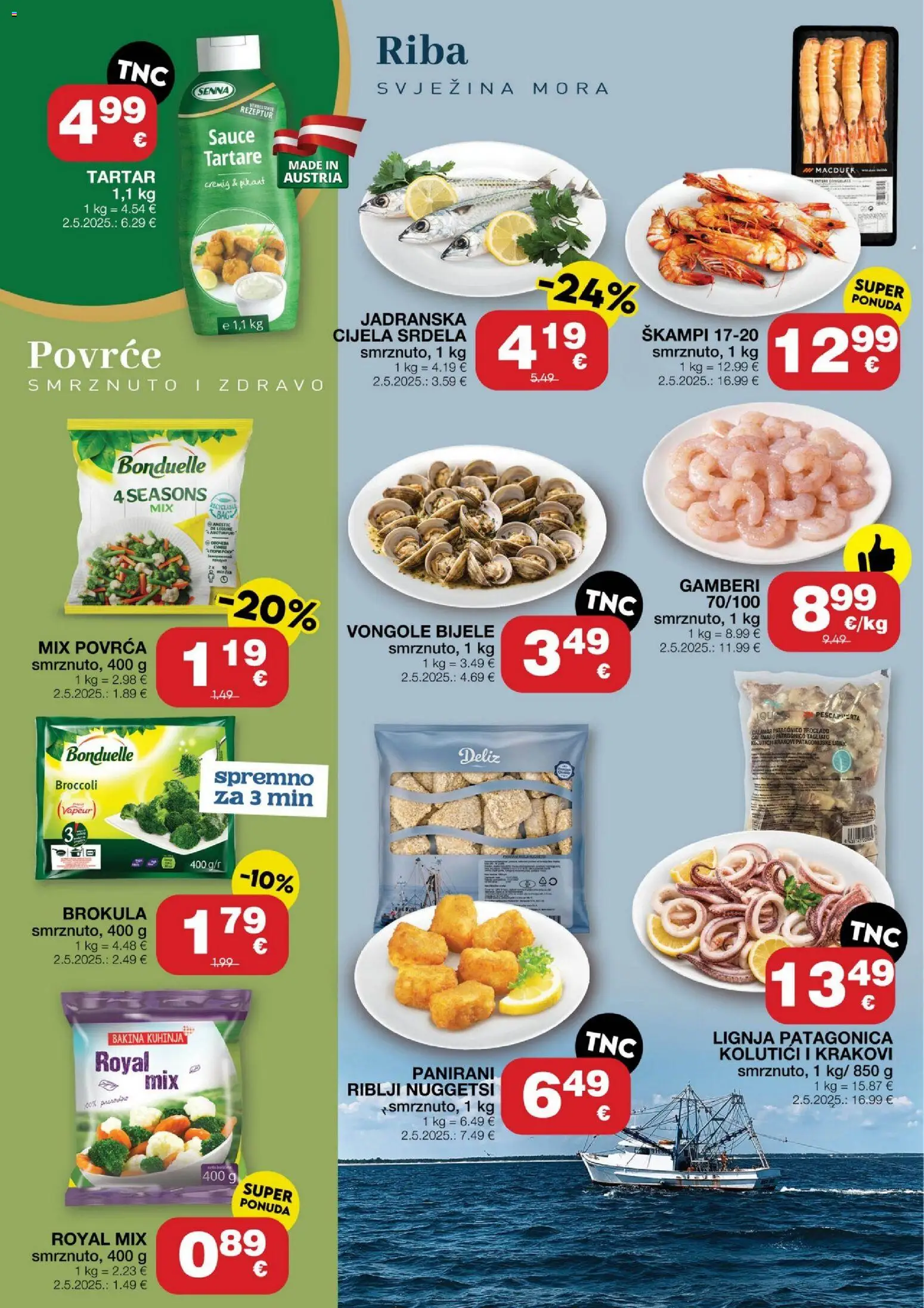 Stanić Diskont katalog | vrijedi od 23.07.2026 | Stranica: 10 | Proizvodi: Gamberi, Riba, Povrće, Lignja Patagonica