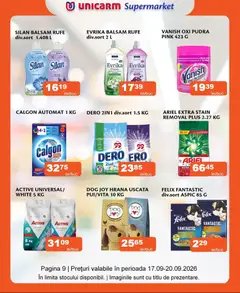 Ofertele Unicarm valabile de la 17.09.2026 | Pagină: 9 | Produse: Calgon, Active, Balsam, Flori