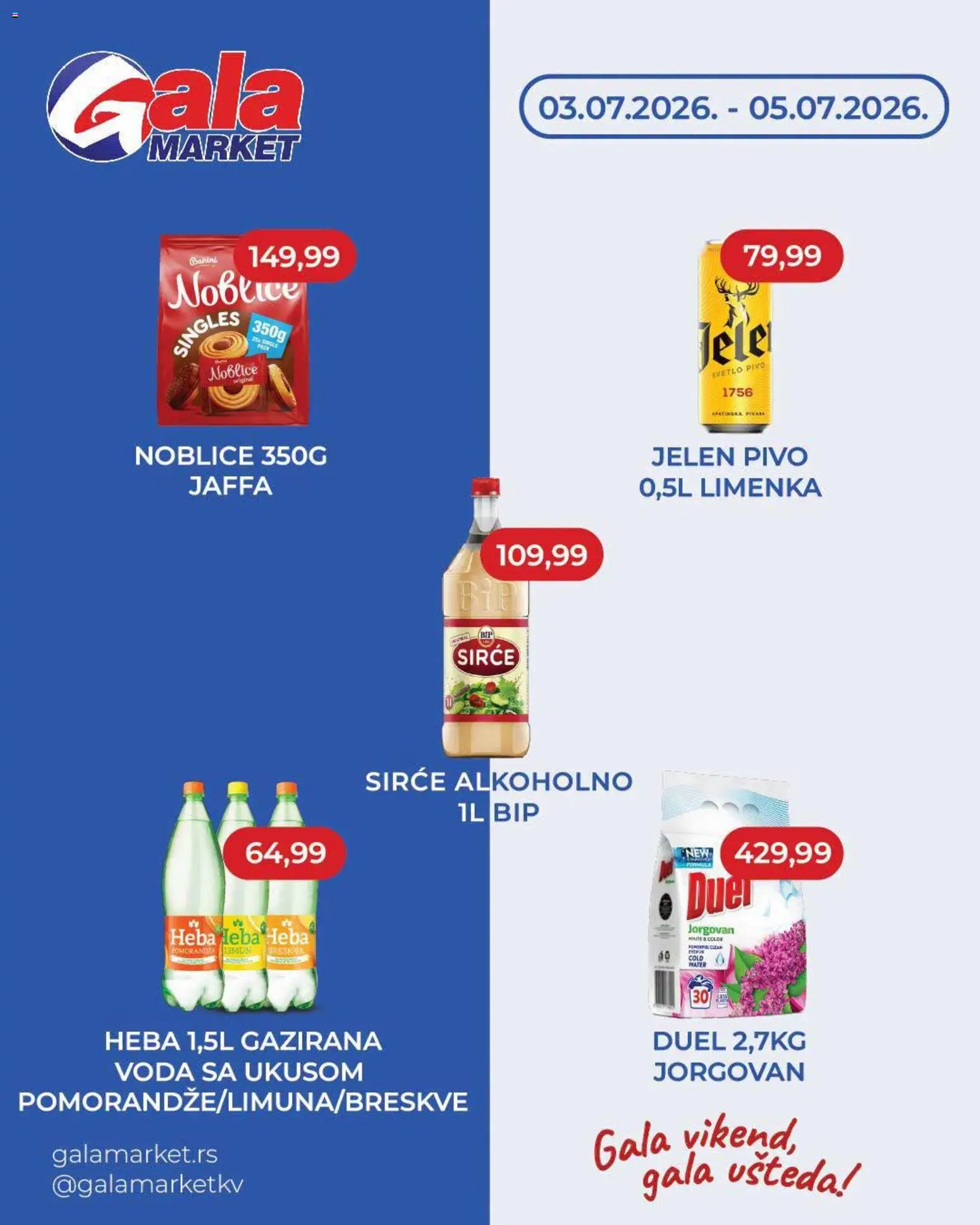 Gala MARKET katalog - važi od 03.07.2026 | Strana: 1 | Proizvode: Voda, Noblice, Limun, Breskva