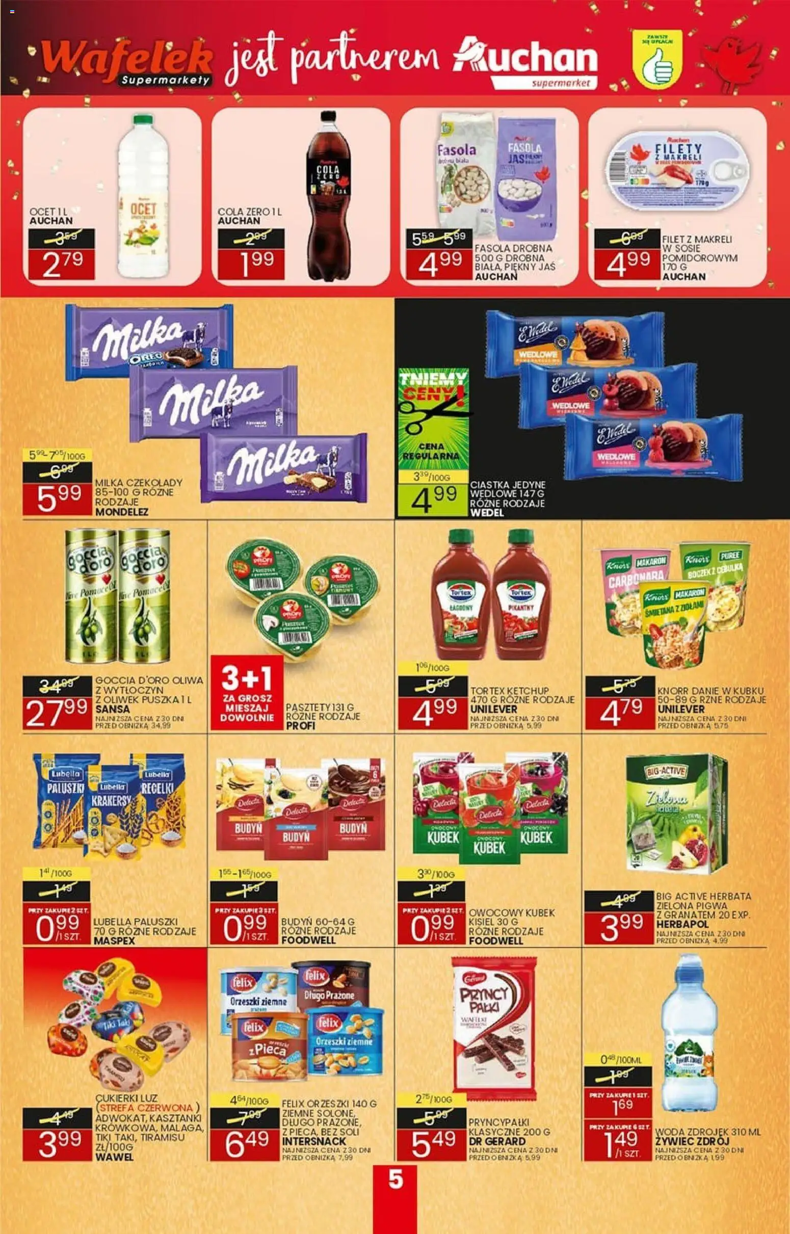 Wafelek gazetka od 21.09.2026 | Strona: 5 | Produkty: Czekolady, Ketchup, Toner, Orzeszki