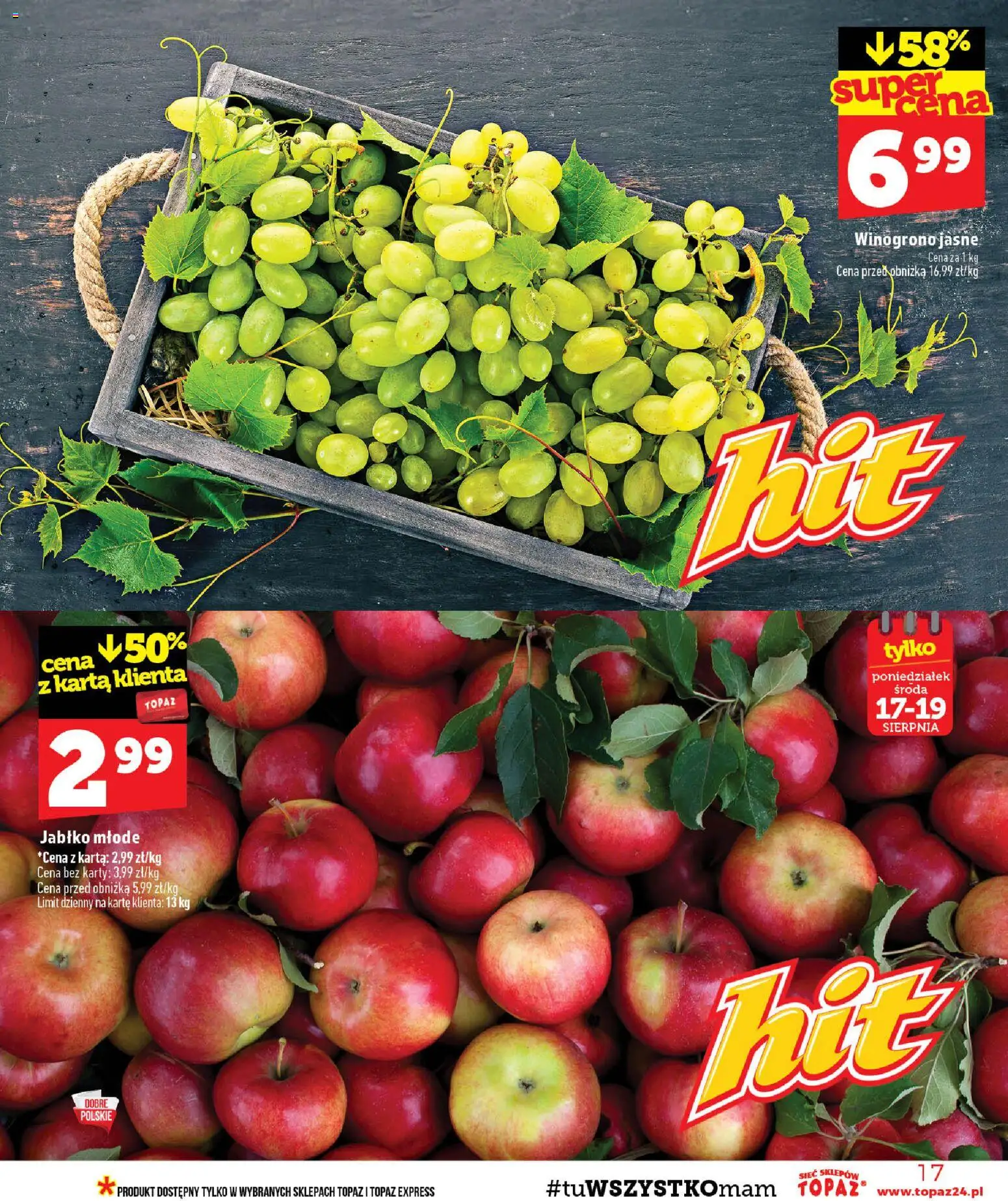 Topaz gazetka - MAZ od 13.08.2026 | Strona: 17 | Produkty: Karta, Winogrono