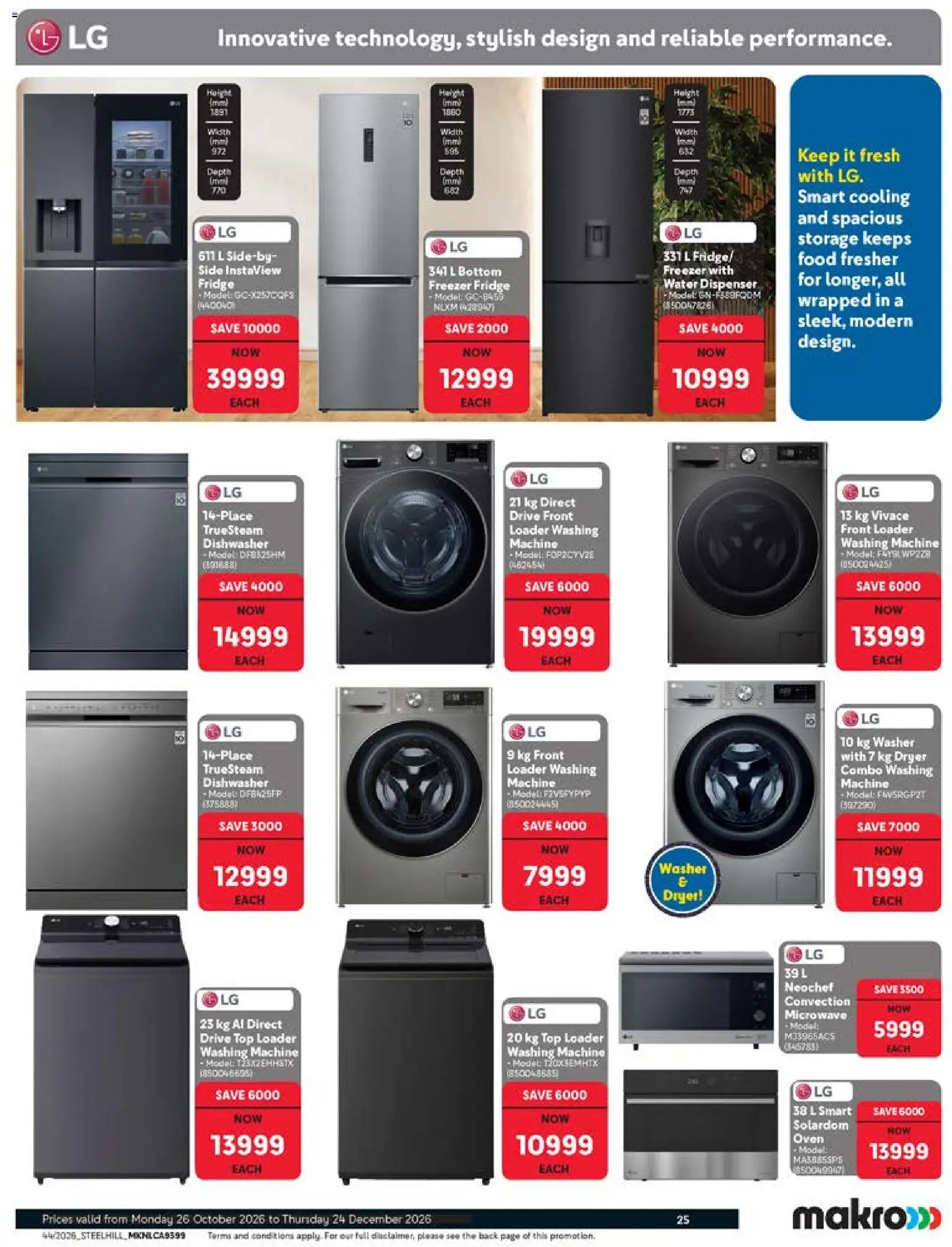 New Makro catalogue – valid from 26/10/2026 | Page: 25 | Products: Washing machine, Dryer, Freezer fridge, Water