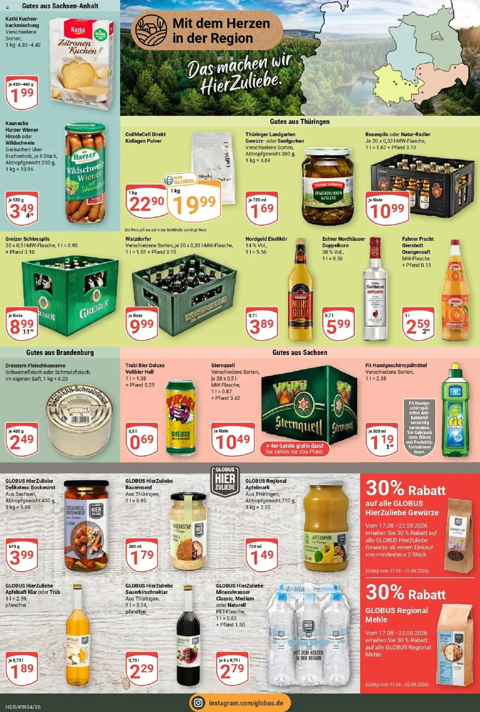 Globus Prospekt Hermsdorf (ab 17.08.2026) » Angebote online | Seite: 5 | Produkte: Bockwurst, Orangensaft, Apfelsaft, Kuchen