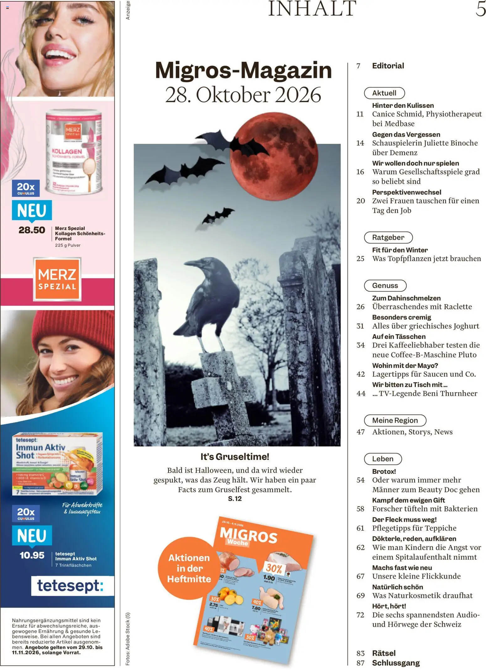 Migros aktionen Magazine – gültig ab 29.10.2026 | Seite: 5 | Produkte: Tisch, Joghurt, Audio, Raclette