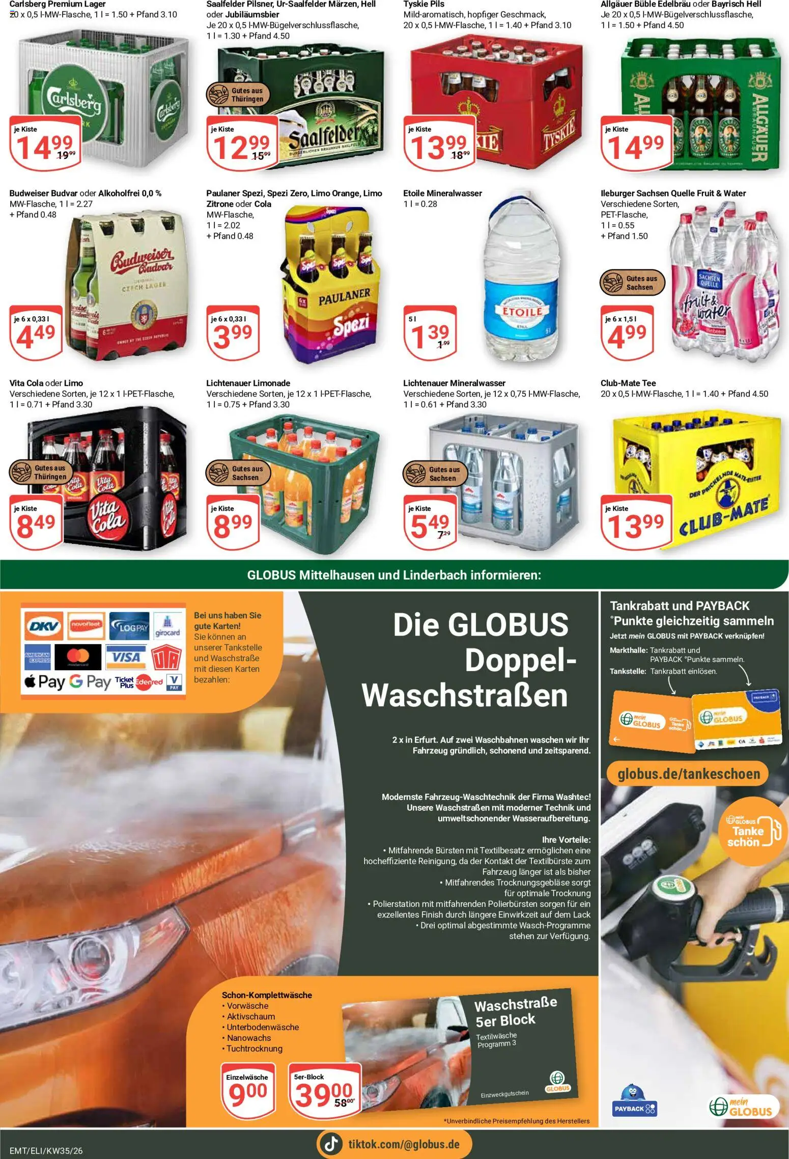 Globus Prospekt Erfurt – gültig ab 24.08.2026 | Seite: 20 | Produkte: Pils, Zitrone, Vita cola, Budweiser