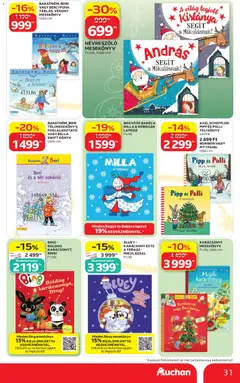 Auchan Karácsonyi ajánlataink - amely érvényes a következő dátumtól: 2026.10.22. | Oldal: 31 | Termékek: Lé, Karácsonyfa, Bella, Könyv