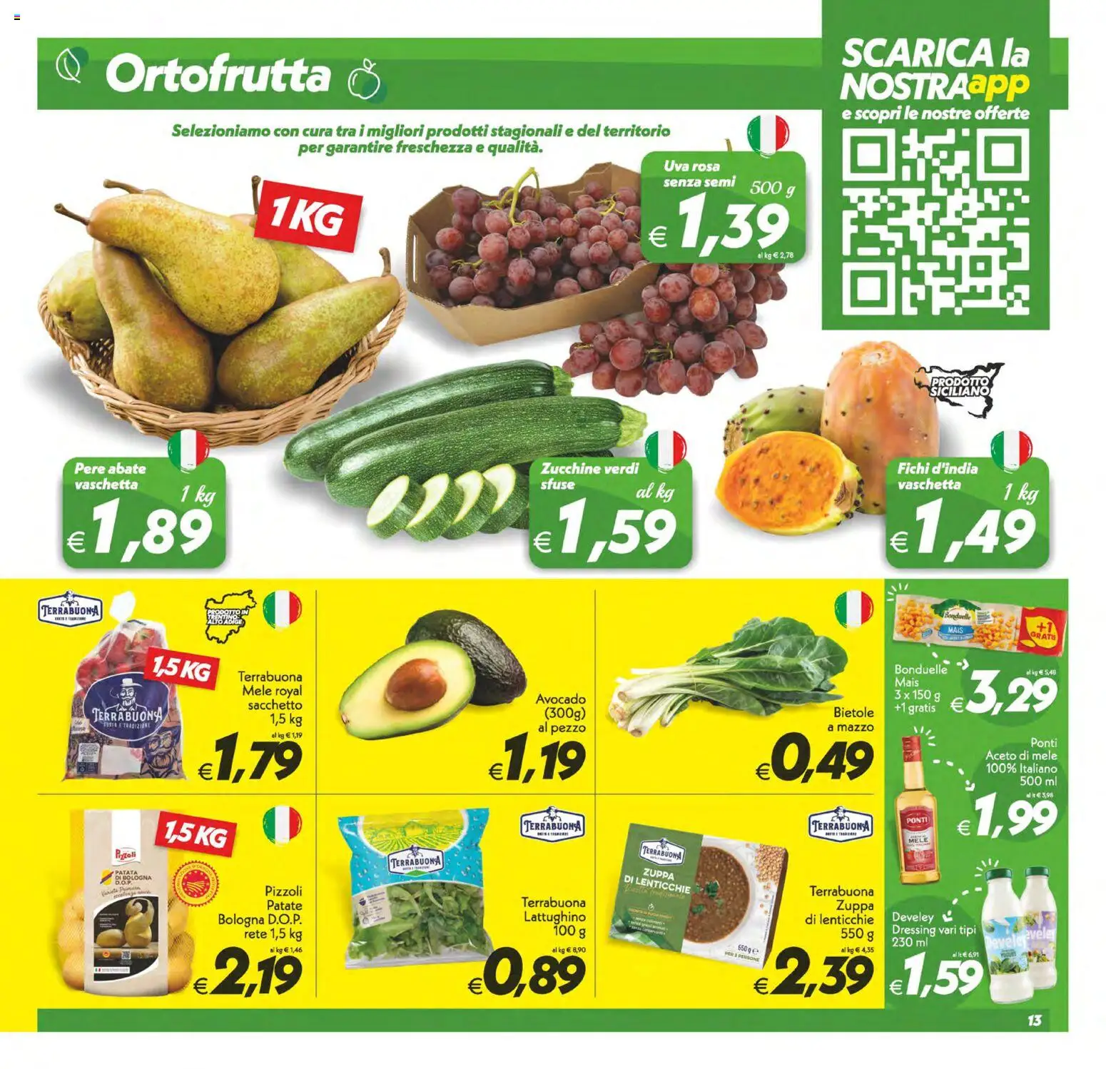 Volantino SuperConveniente del 13/10/2026 | Pagina: 13 | Prodotti: Pere, Aceto, Mais, Zucchine