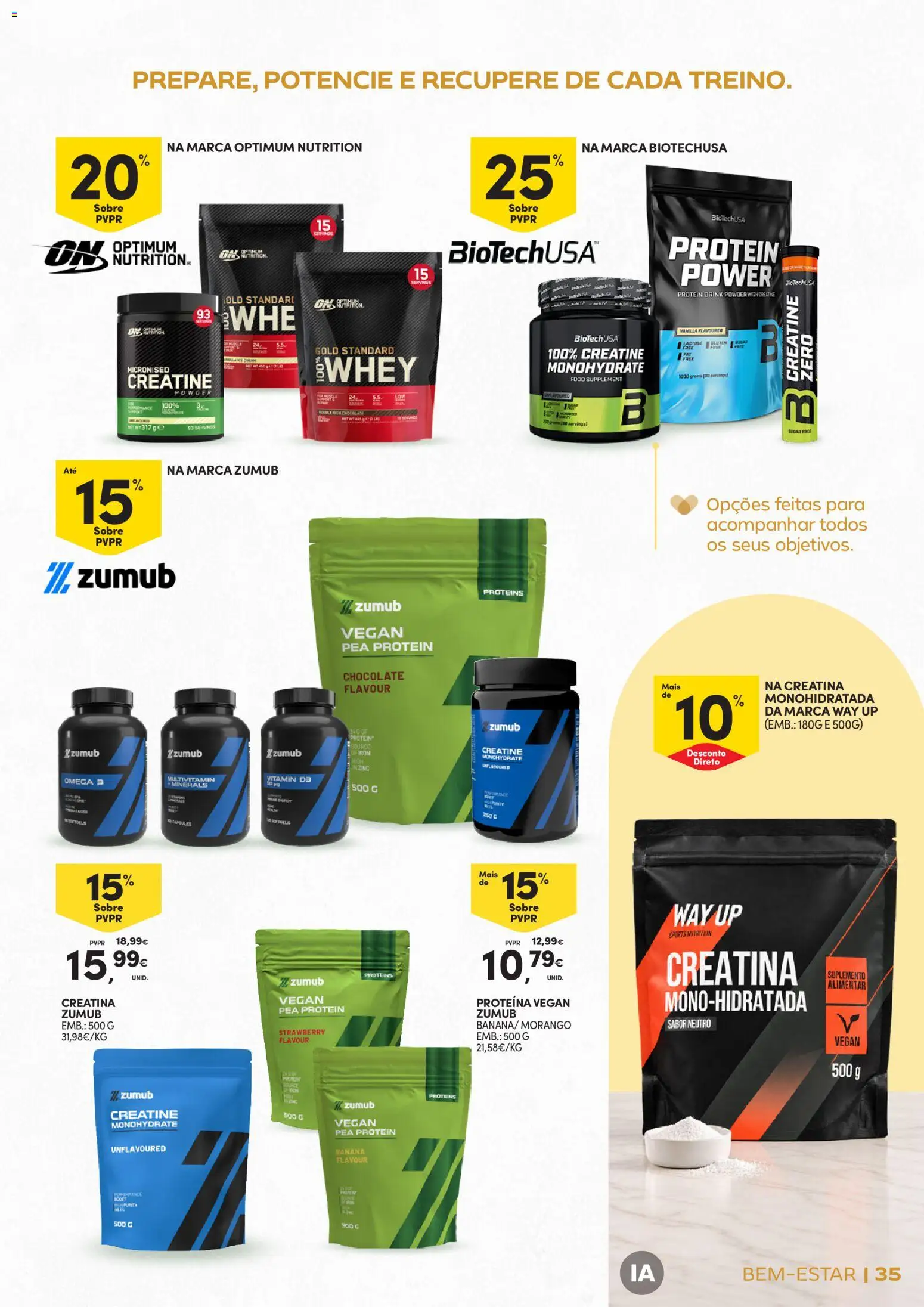 Continente Bem-Estar Assim toda a gente come melhor │ válido de 20/10/2026 | Página: 35 | Produtos: Ômega 3, Creatina monohidratada, Chocolate, Proteina