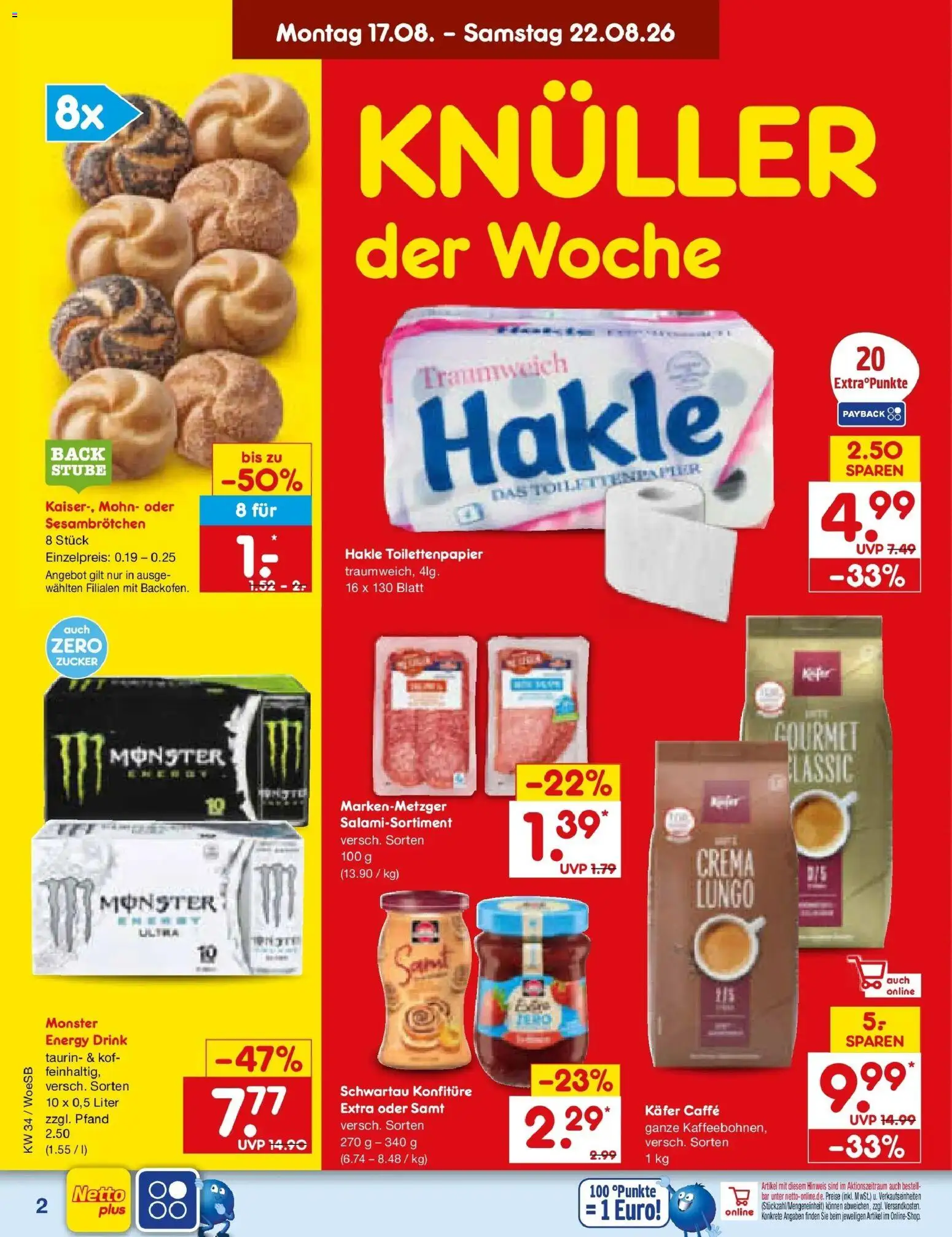 Netto Marken-Discount Prospekt Gemmingen – gültig ab 17.08.2026 | Seite: 2 | Produkte: Monster, Zucker, Backofen, Toilettenpapier