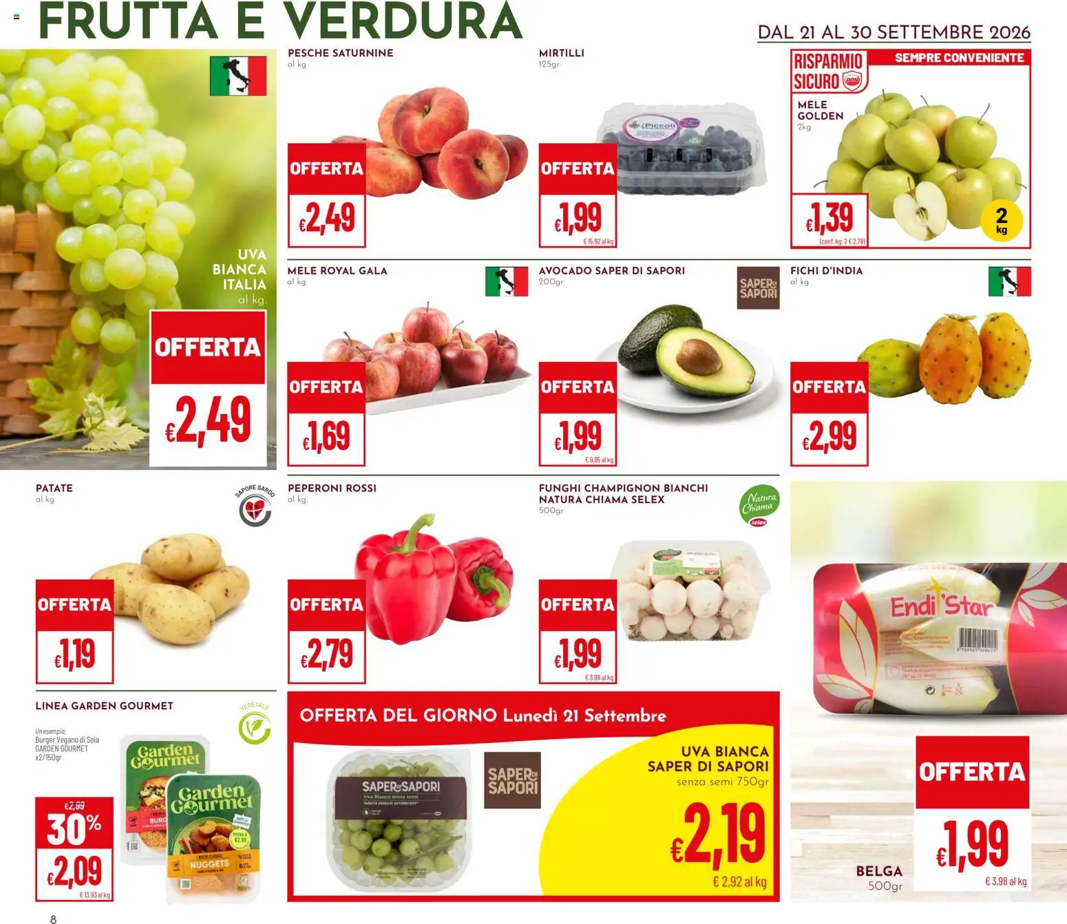 Volantino Pan del 30/09/2026 | Pagina: 8 | Prodotti: Peperoni, Nuggets, Frutta, Uva