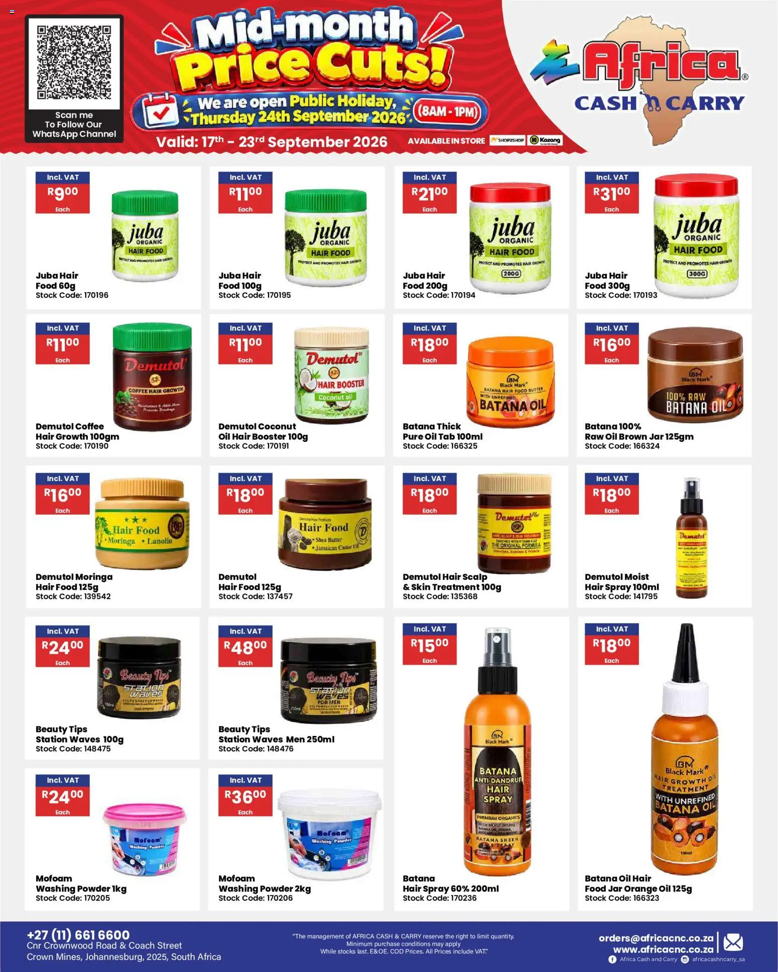 New Africa Cash & Carry catalogue – valid from 17/09/2026 | Page: 66 | Products: Oil, Coffee, Powder, Hair spray
