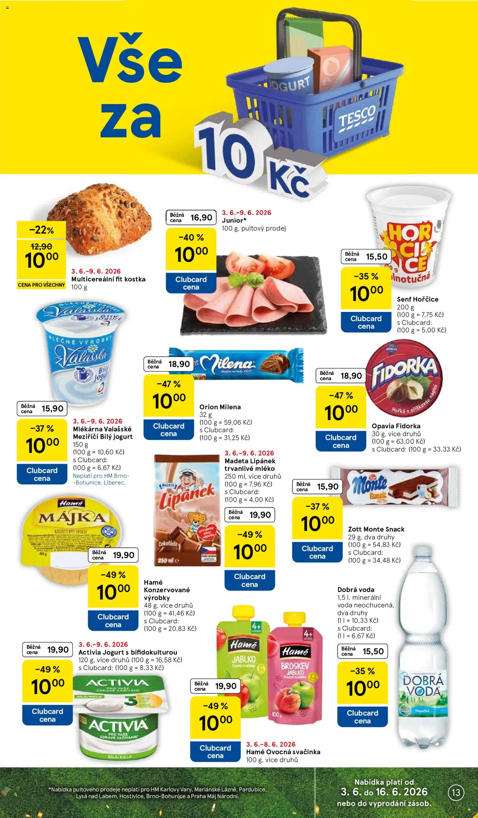 Tesco leták - Hypermarket od 03.06.2026 | Strana: 13 | Produkty: Dobrá voda, Mléko, Čokoláda, Bílý jogurt