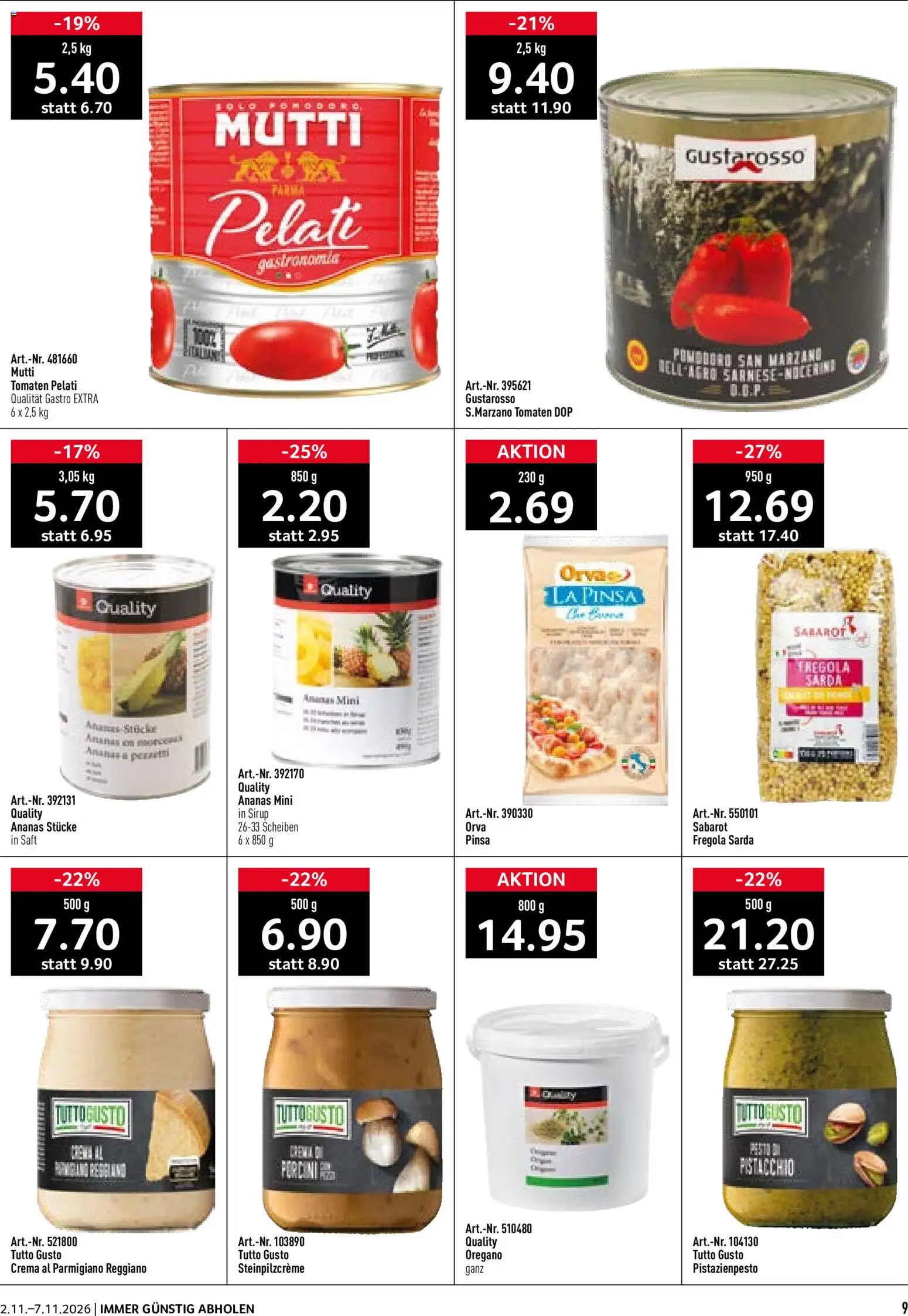 Prodega aktionen Pizzeria – gültig ab 02.11.2026 | Seite: 9 | Produkte: Sirup, Saft, Tomaten, Ananas