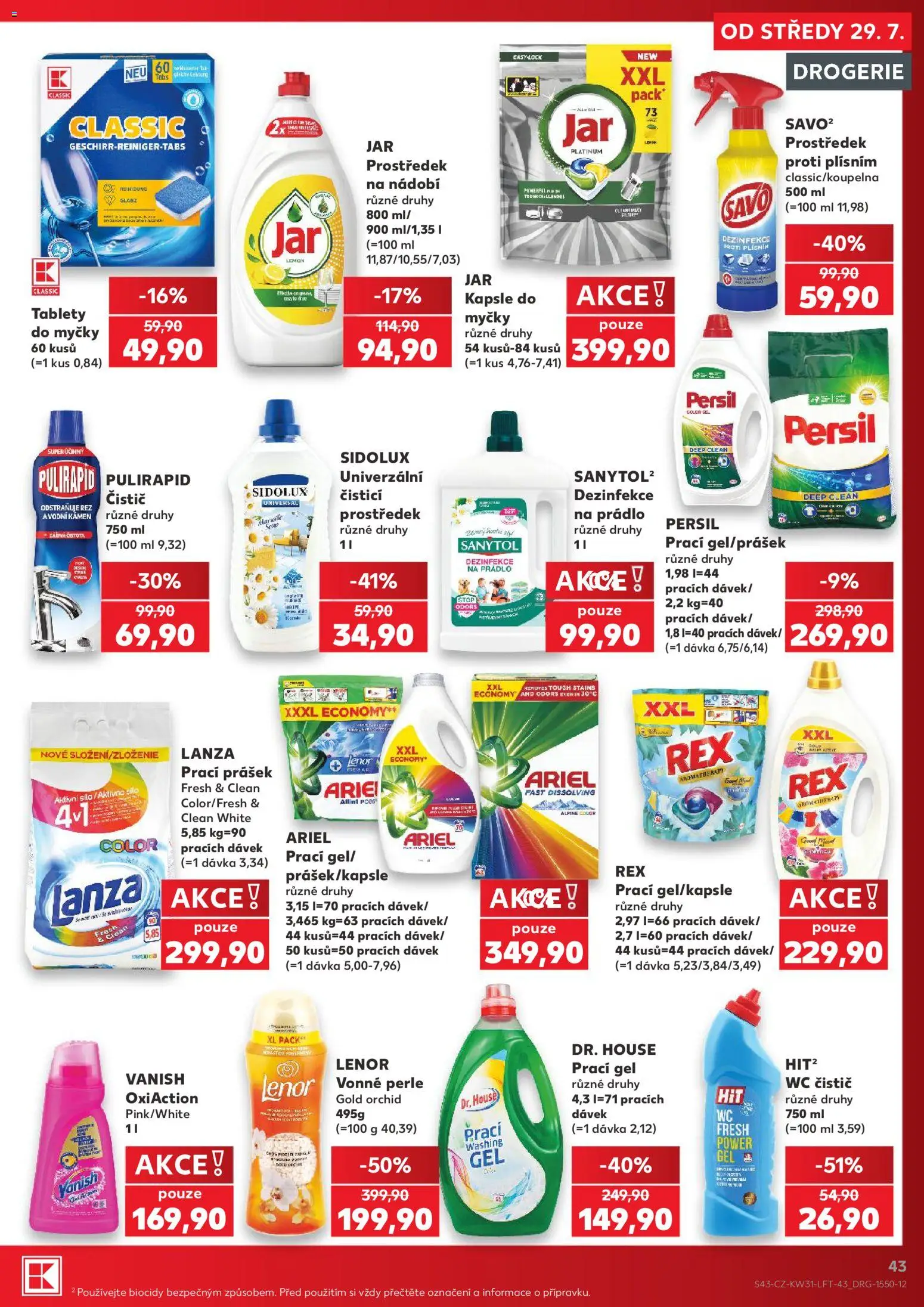 Kaufland leták - Praha 8 od 29.07.2026 | Strana: 43 | Produkty: Jar kapsle, Ariel, Persil, Vanish