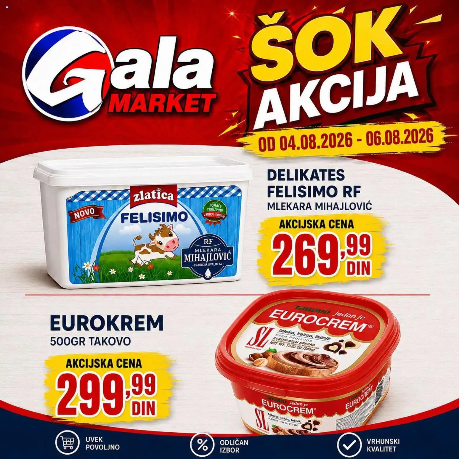 Gala MARKET katalog - važi od 04.08.2026 | Strana: 1 | Proizvode: Lešnik, Eurocrem