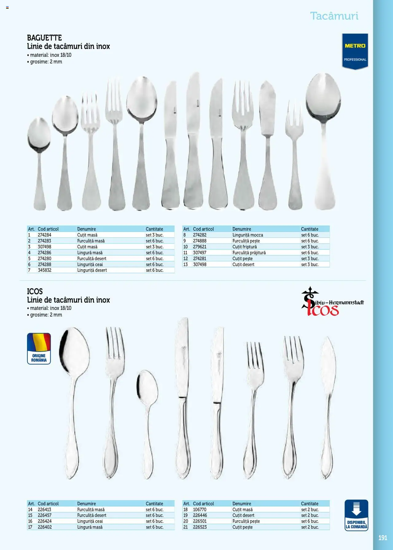 Noul catalog Metro – valabil de la 17.09.2025 | Pagină: 191 | Produse: Masă, Cuțit, Pește, Ceai