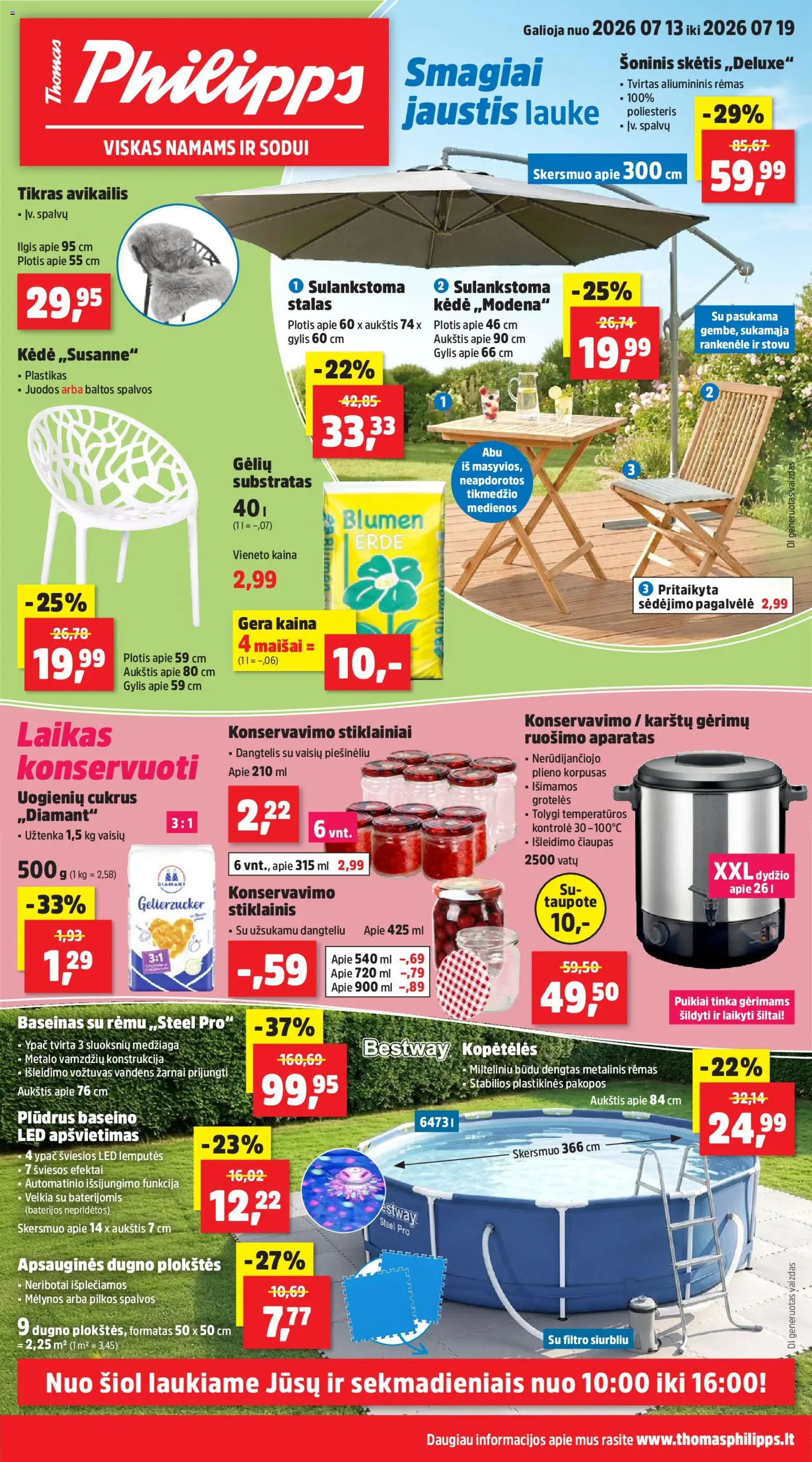 Thomas Philipps akcijos nuo 2026.07.13 | Puslapis: 1 | Prekių: Grotelės, Stalas, Kėdė, Baterijos