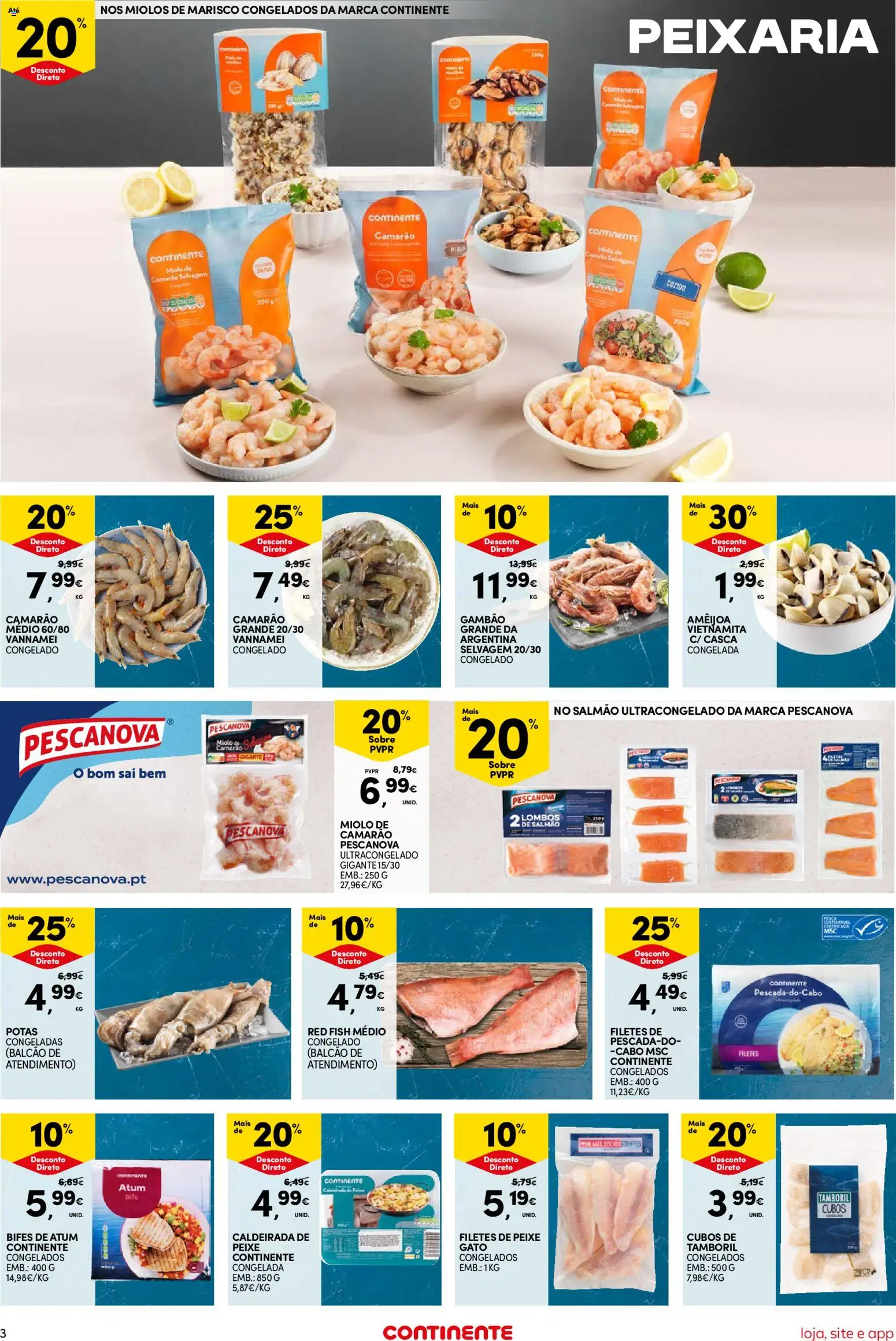 Continente Semanal Continente Bom Dia │ válido de 25/08/2026 | Página: 3 | Produtos: Cabo, Filetes de peixe, Camarão, Salmão