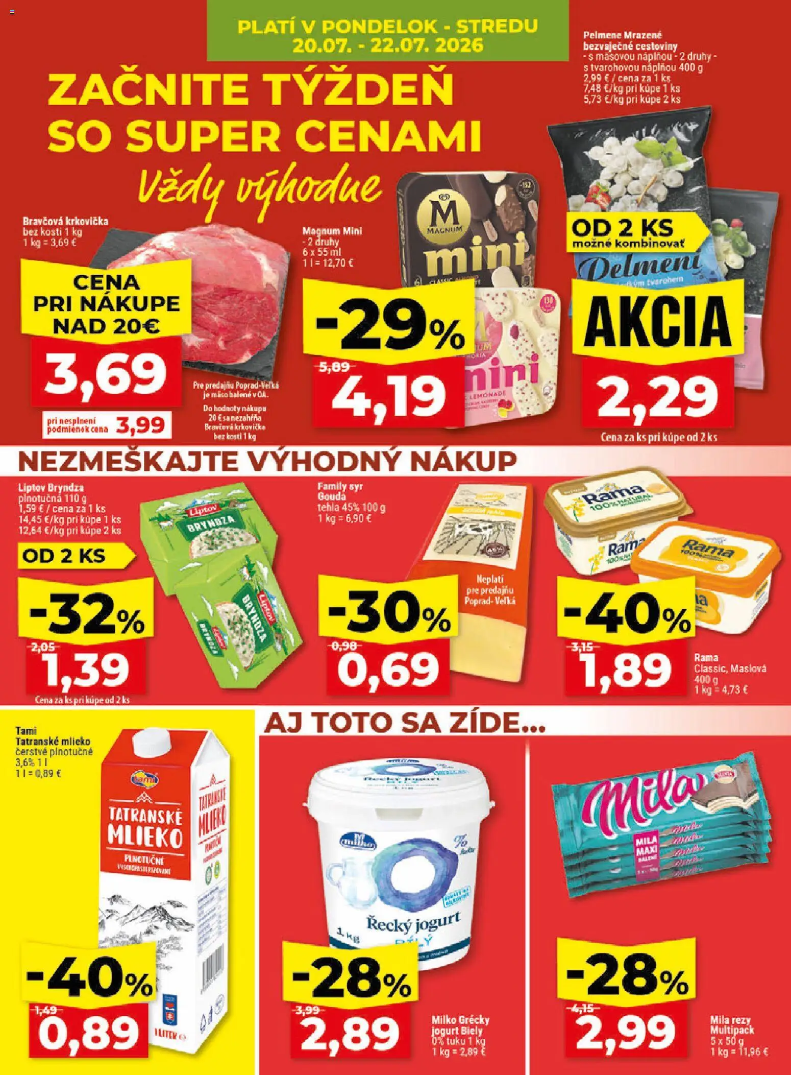 Nové Klas akcie – leták je platný od 20.07.2026 | Strana: 4 | Produkty: Rám, Syr, Cestoviny, Gouda