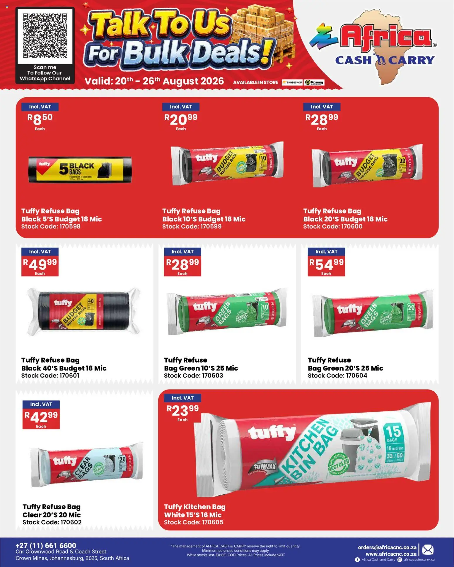 New Africa Cash & Carry catalogue – valid from 20/08/2026 | Page: 51 | Products: Bag, Refuse bags, Stock