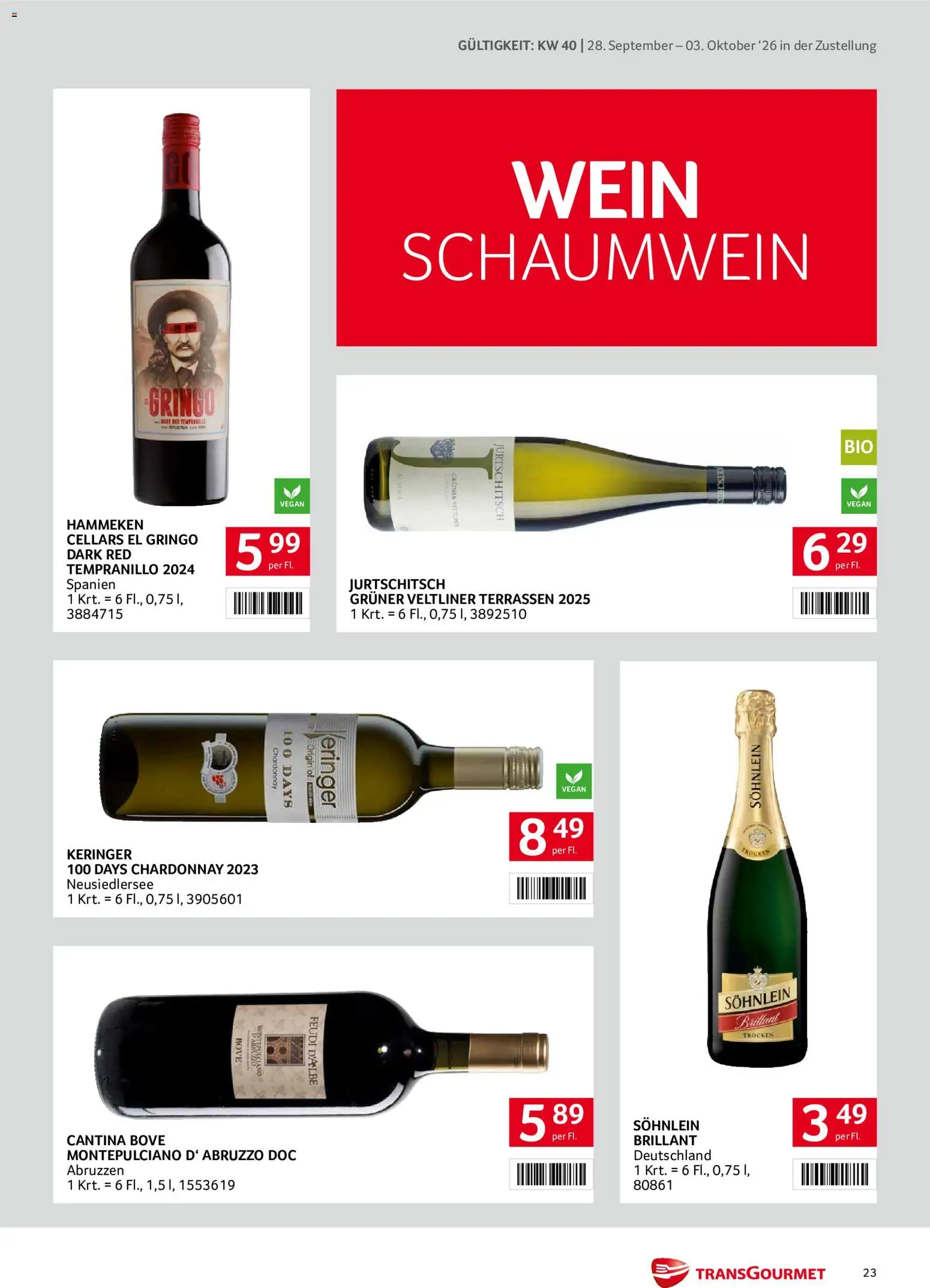 Transgourmet Zustellaktion gültig ab 28.09.2026 | Seite: 23 | Produkte: Wein