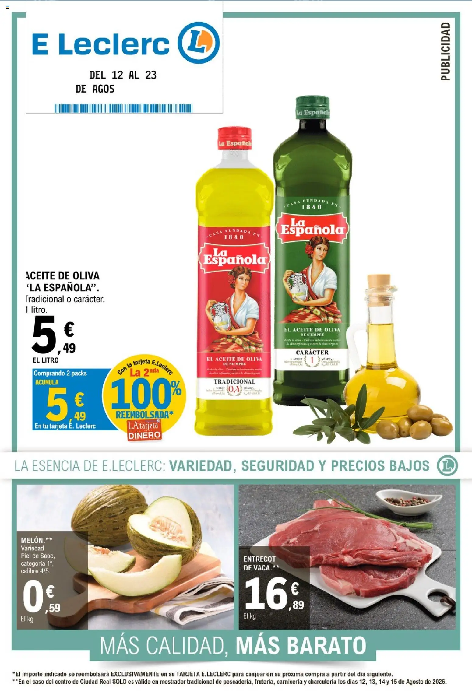 E.Leclerc Pamplona │ válido desde el 12/08/2026 | Página: 1 | Productos: Melón, Aceite, Entrecot, Aceite de oliva