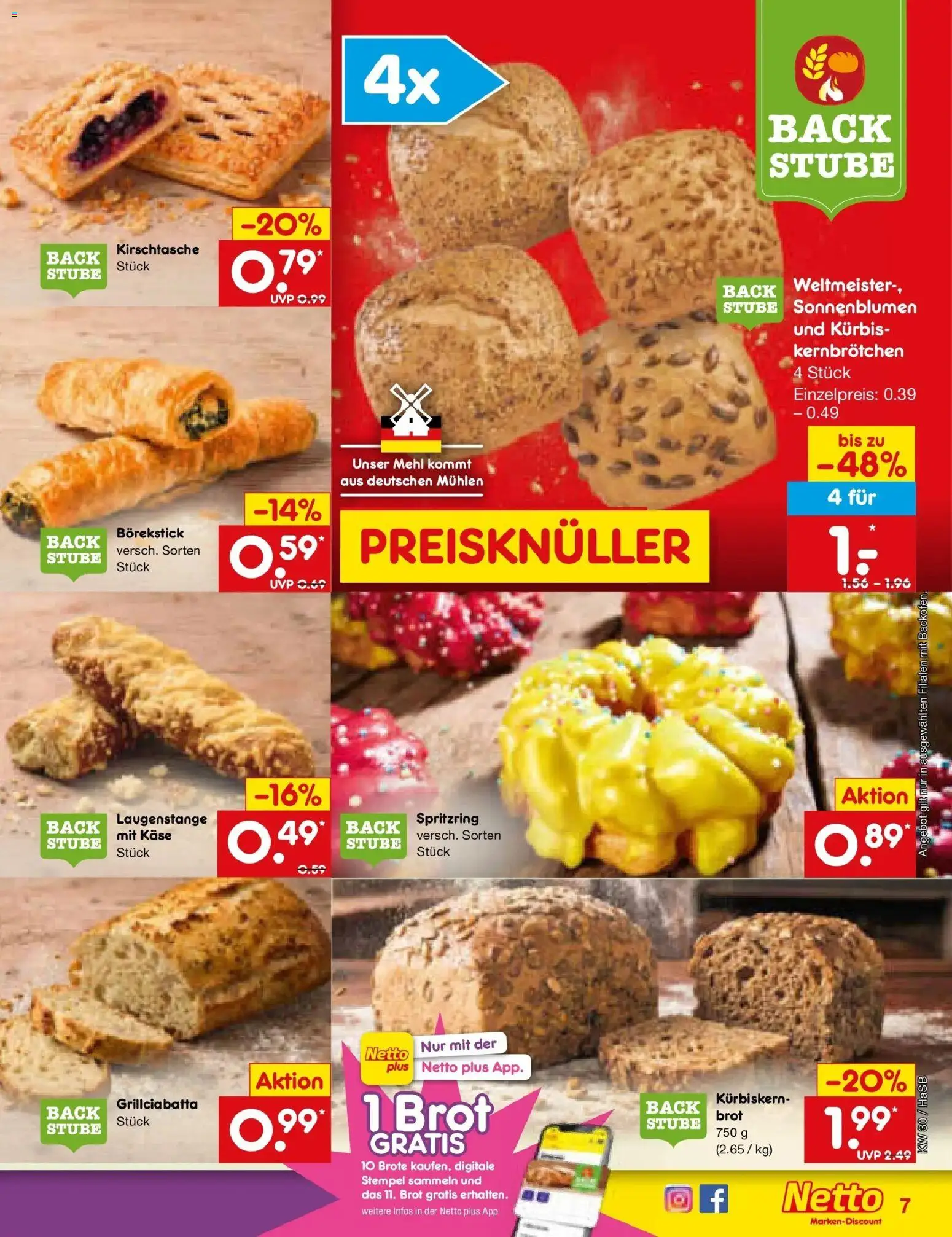 Netto Marken-Discount Prospekt Wuppertal – gültig ab 20.07.2026 | Seite: 7 | Produkte: Mehl, Käse, Kürbis, Brot